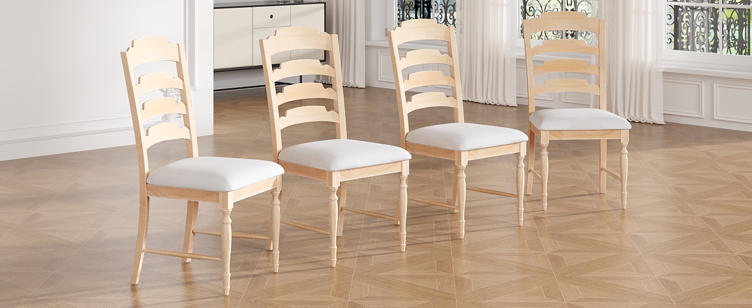 TOPMAX Vintage Traditional 4-Piece Upholstered Dining Chairs, Serrated Dining Backs, Natural - Image 3