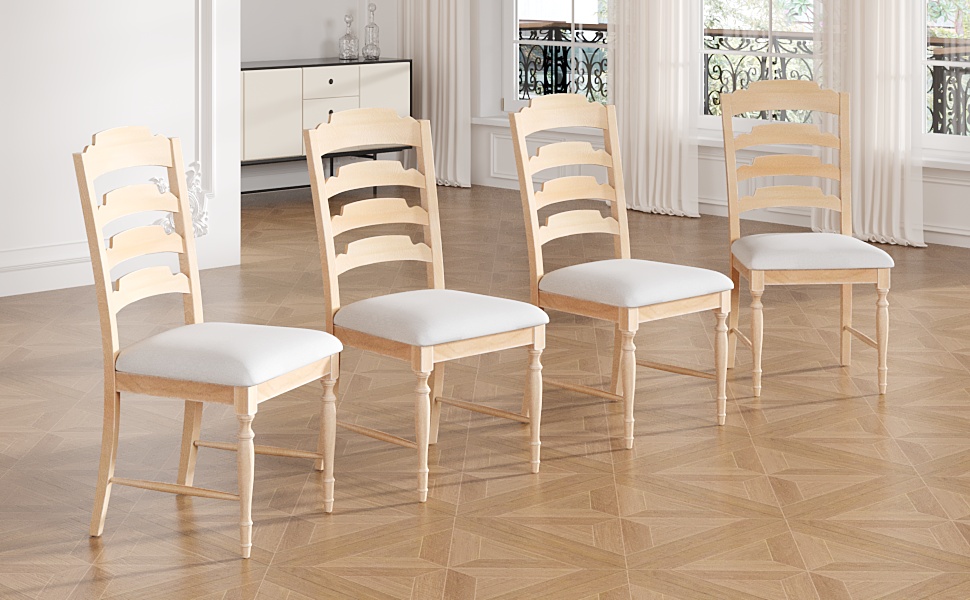 TOPMAX Vintage Traditional 4-Piece Upholstered Dining Chairs, Serrated Dining Backs, Natural - Image 4