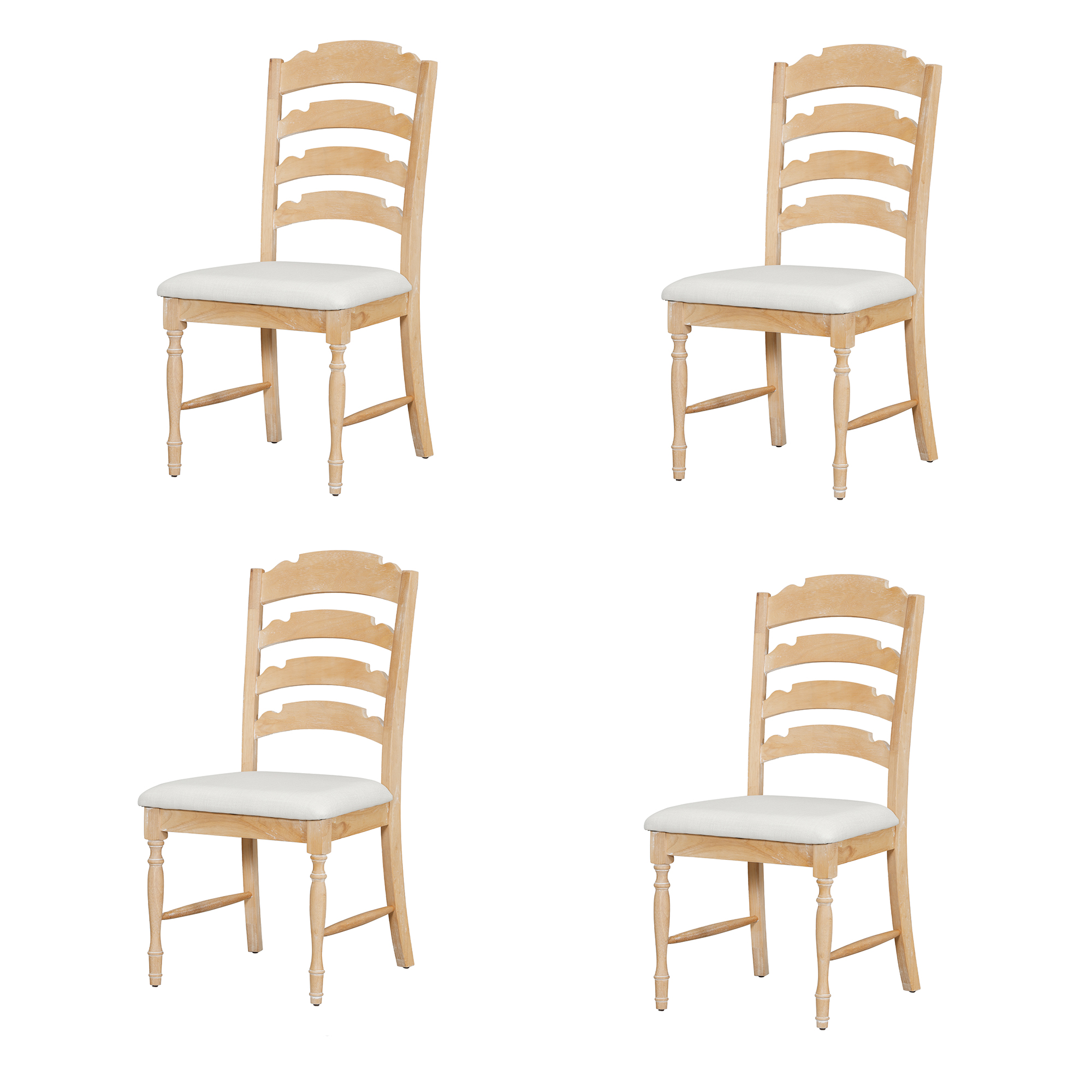 TOPMAX Vintage Traditional 4-Piece Upholstered Dining Chairs, Serrated Dining Backs, Natural - Image 5