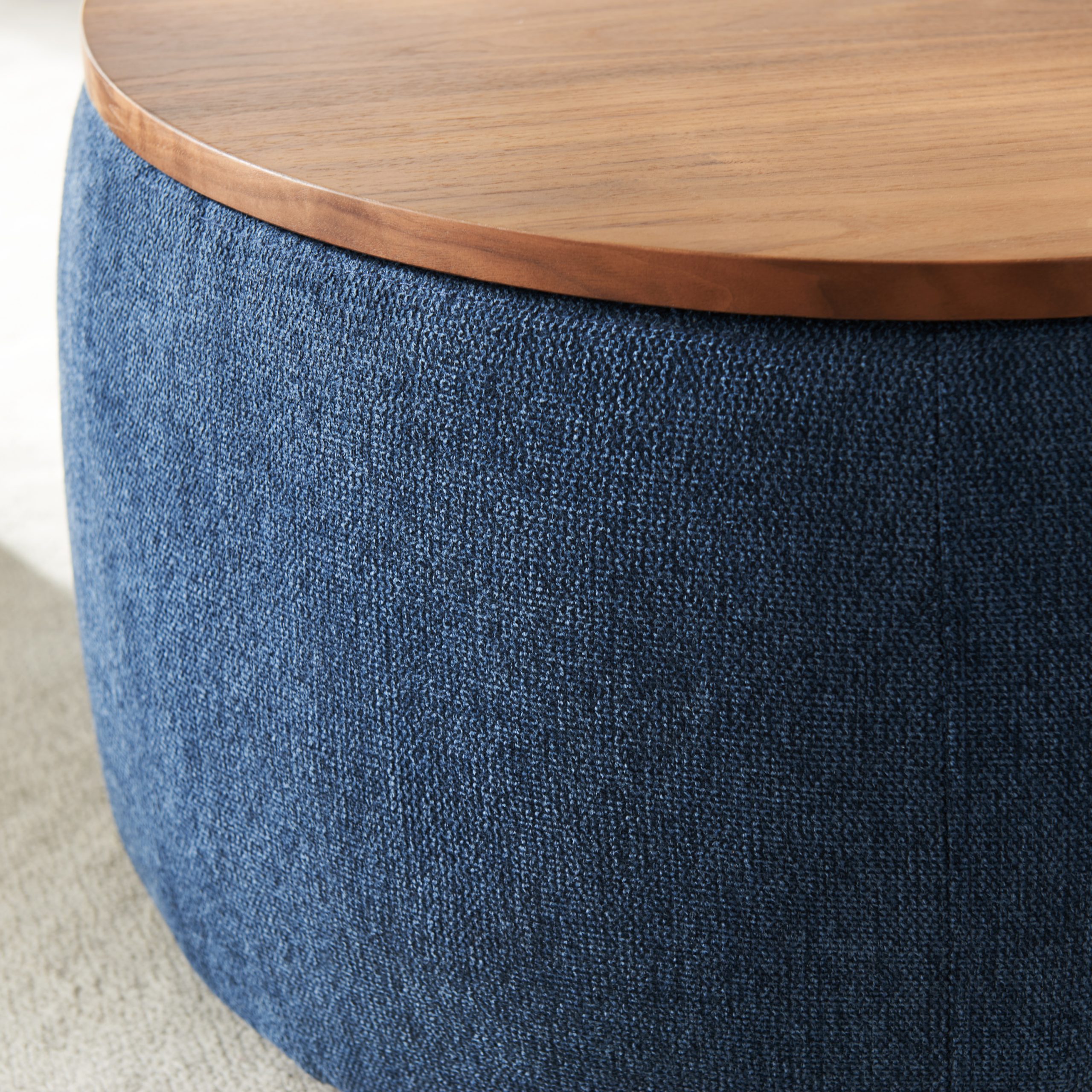 Round Storage Ottoman, 2 in 1 Function, Work as End table and Ottoman, Navy (25.5"x25.5"x14.5") - Image 3