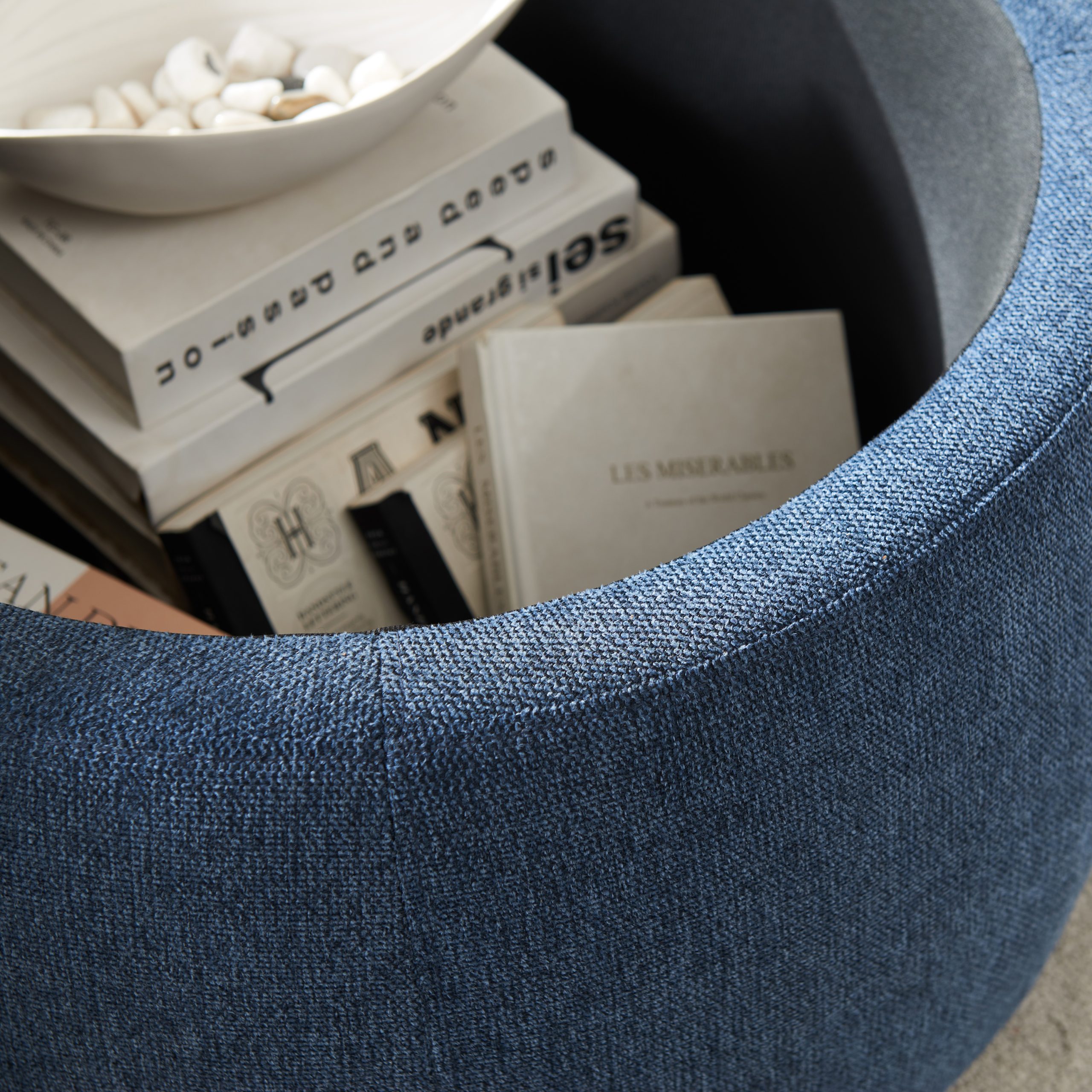 Round Storage Ottoman, 2 in 1 Function, Work as End table and Ottoman, Navy (25.5"x25.5"x14.5") - Image 4