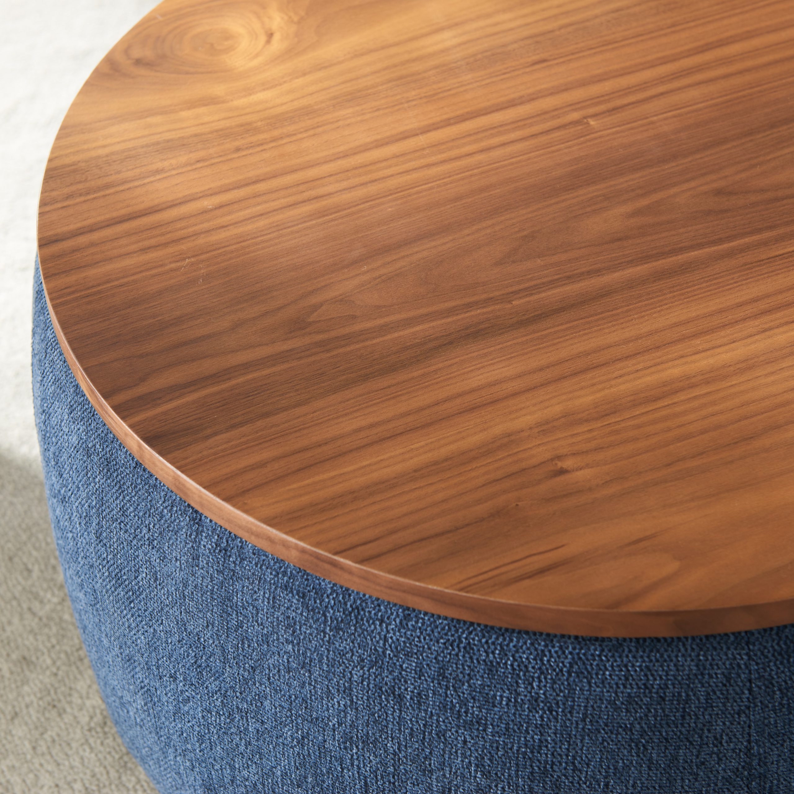 Round Storage Ottoman, 2 in 1 Function, Work as End table and Ottoman, Navy (25.5"x25.5"x14.5") - Image 5