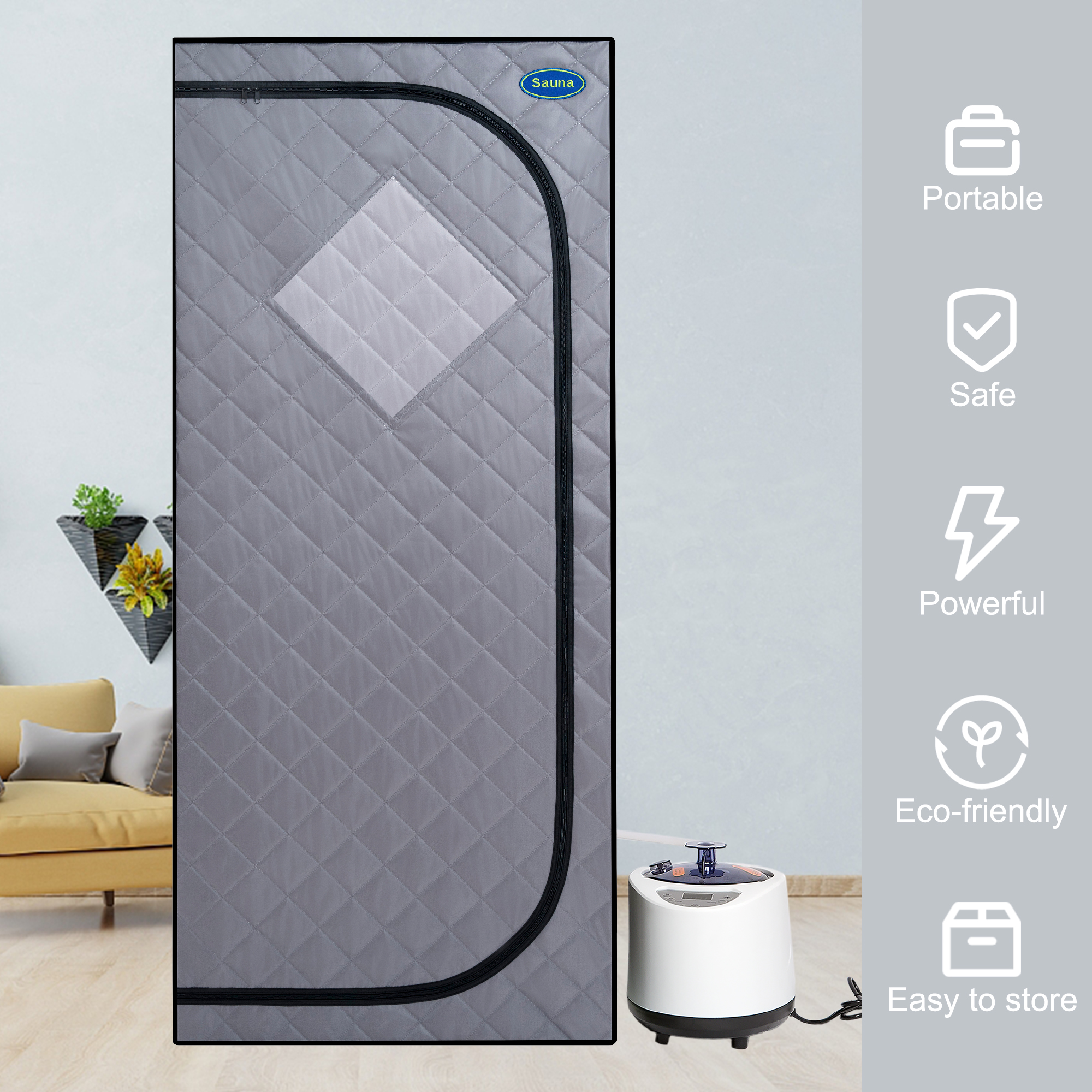 Full Size Portable Grey Steam Sauna tent–Personal Home Spa, with Steam Generator, Remote Control, Foldable Chair, Timer and PVC Pipe Connector Easy to Install.Fast heating, with FCC Certification - Image 2