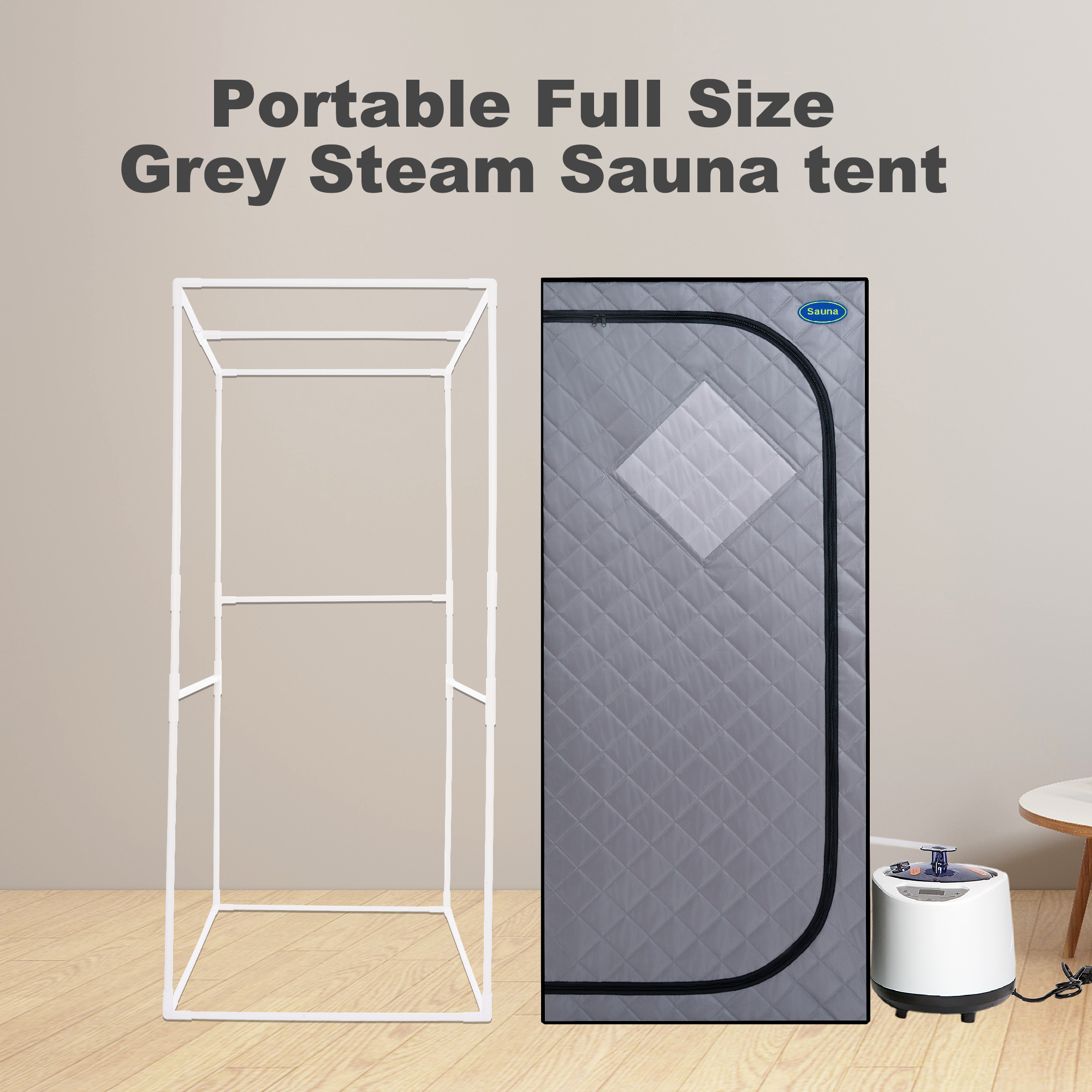 Full Size Portable Grey Steam Sauna tent–Personal Home Spa, with Steam Generator, Remote Control, Foldable Chair, Timer and PVC Pipe Connector Easy to Install.Fast heating, with FCC Certification - Image 3