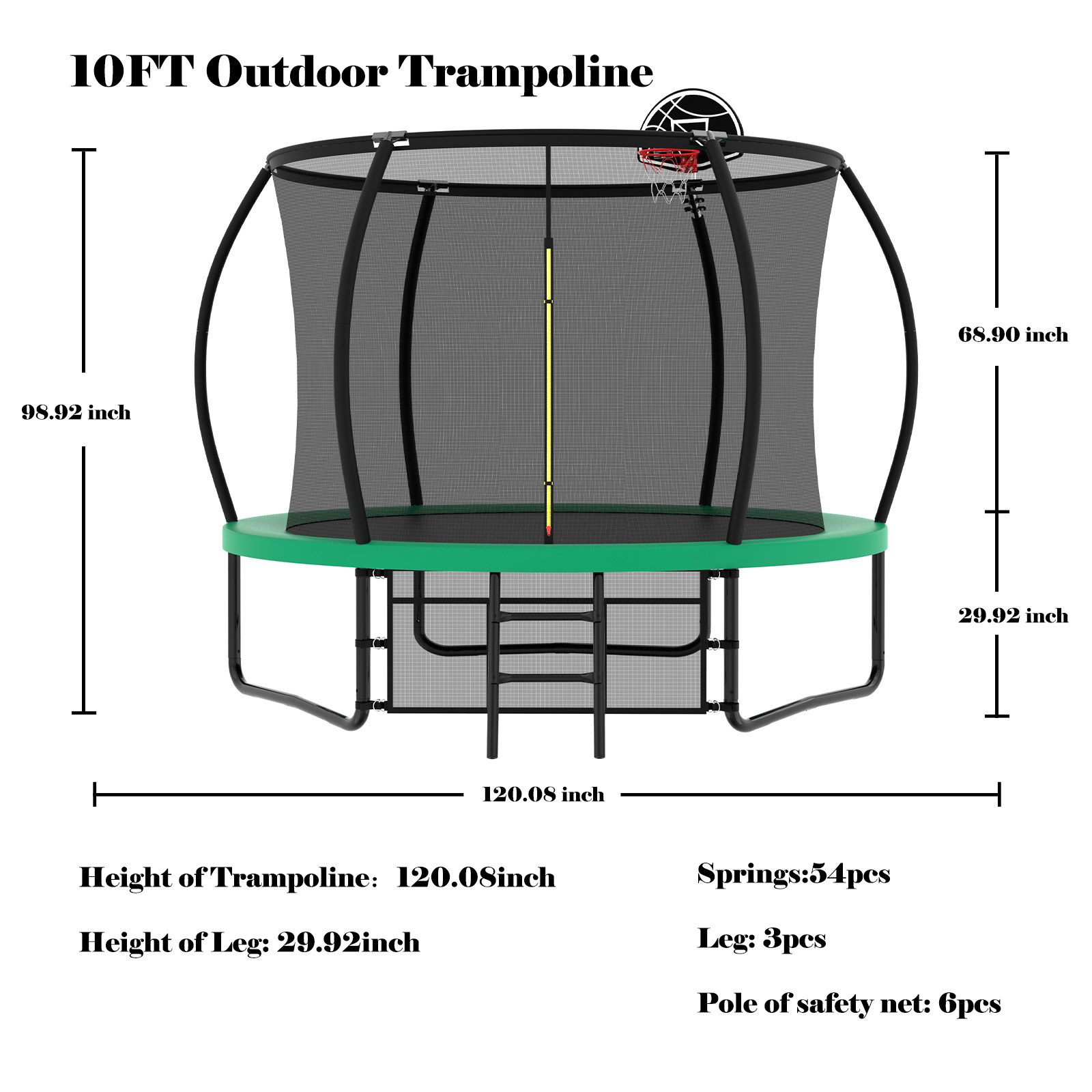 10FT Pumpkin Trampoline, Outdoor Trampoline with Basketball Hoop, Enclosure Net and Ladder - Image 6