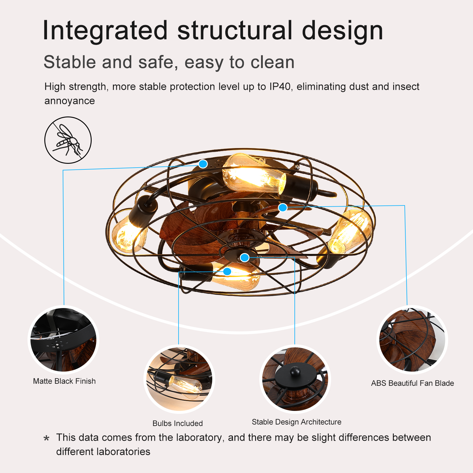 Caged Ceiling Fan With Light, 20'' farmhouse Low Profile Ceiling fan Lights With Remote Control, Modern Enclosed 4x E26 Bulb Ceiling Fans With Reversible Motor Living Room Bedroom Kitchen, Black - Image 4