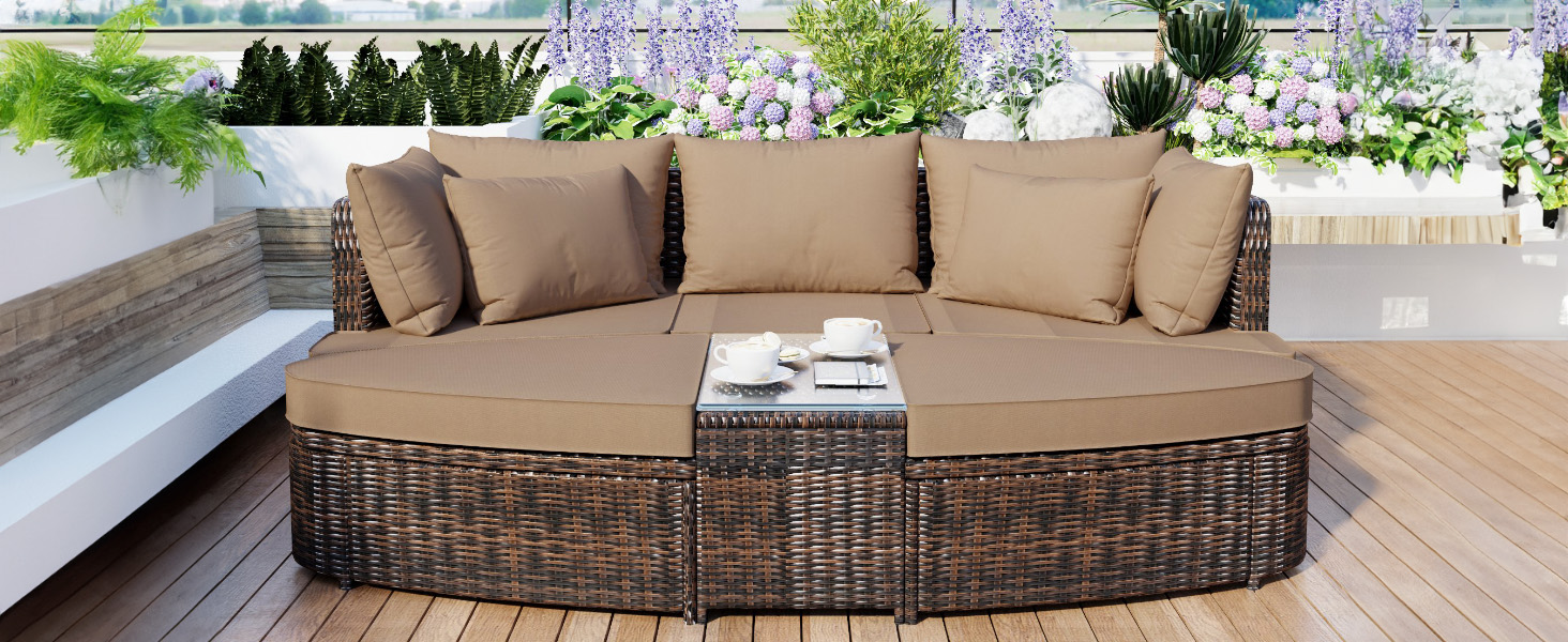 TOPMAX 6-Piece Patio Outdoor Conversation Round Sofa Set, PE Wicker Rattan Separate Seating Group with Coffee Table, Brown - Image 4