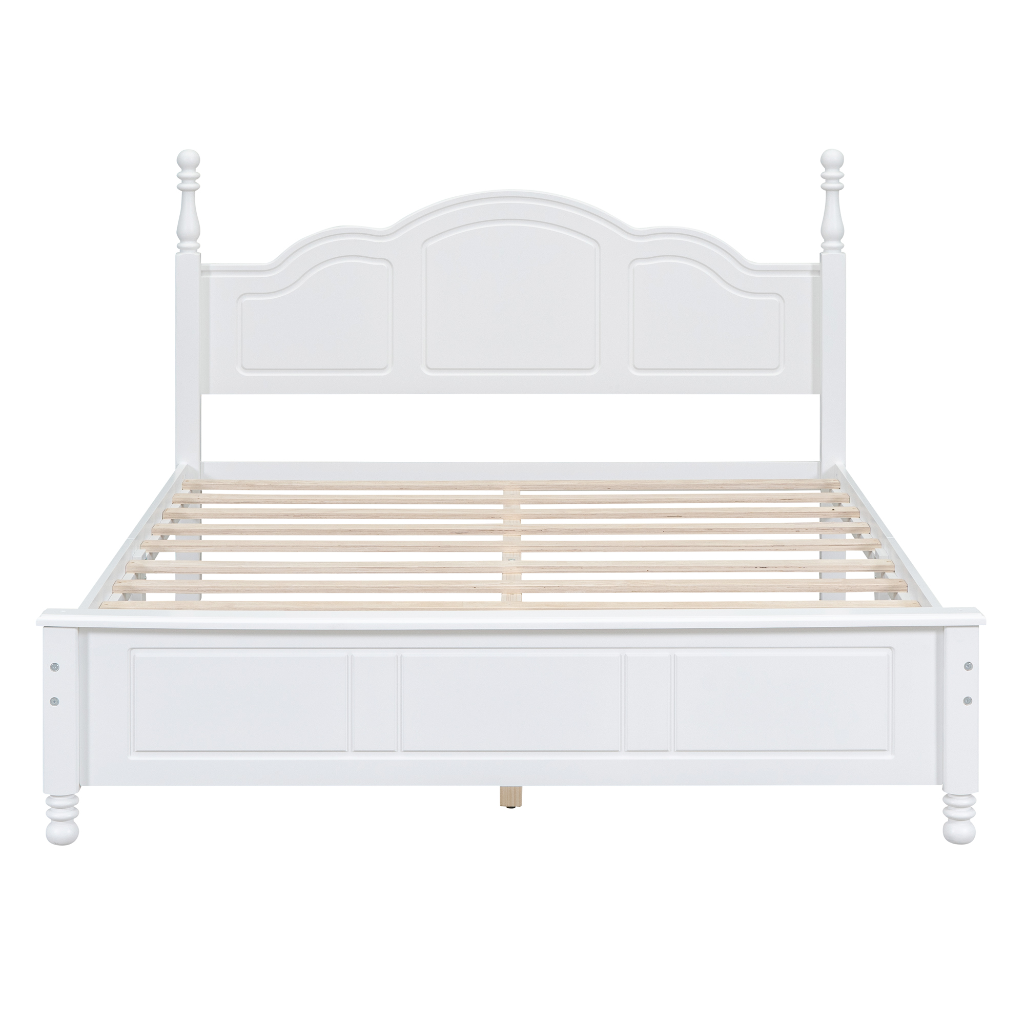 Queen Size Wood Platform Bed Frame,Retro Style Platform Bed with Wooden Slat Support,White - Image 3