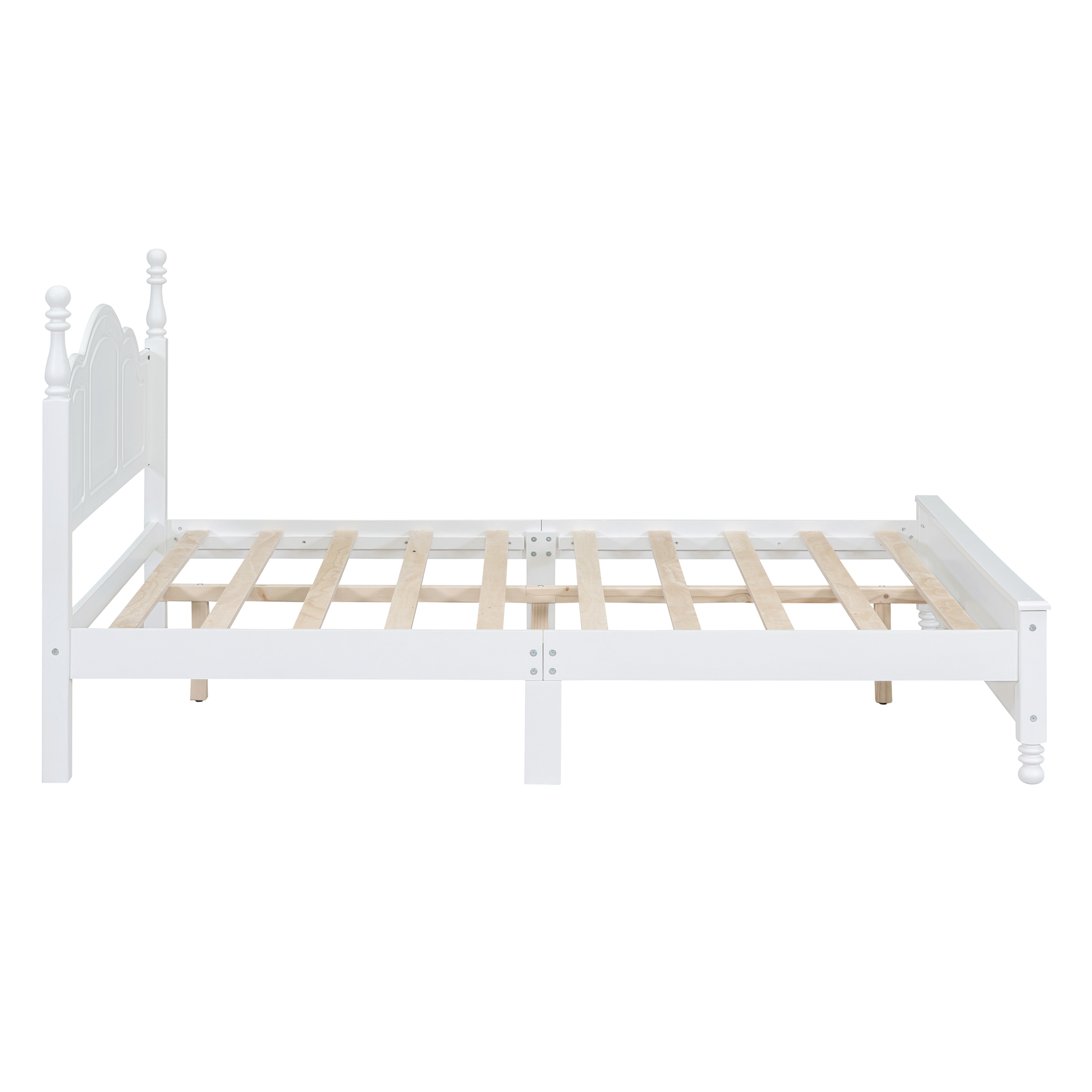 Queen Size Wood Platform Bed Frame,Retro Style Platform Bed with Wooden Slat Support,White - Image 5