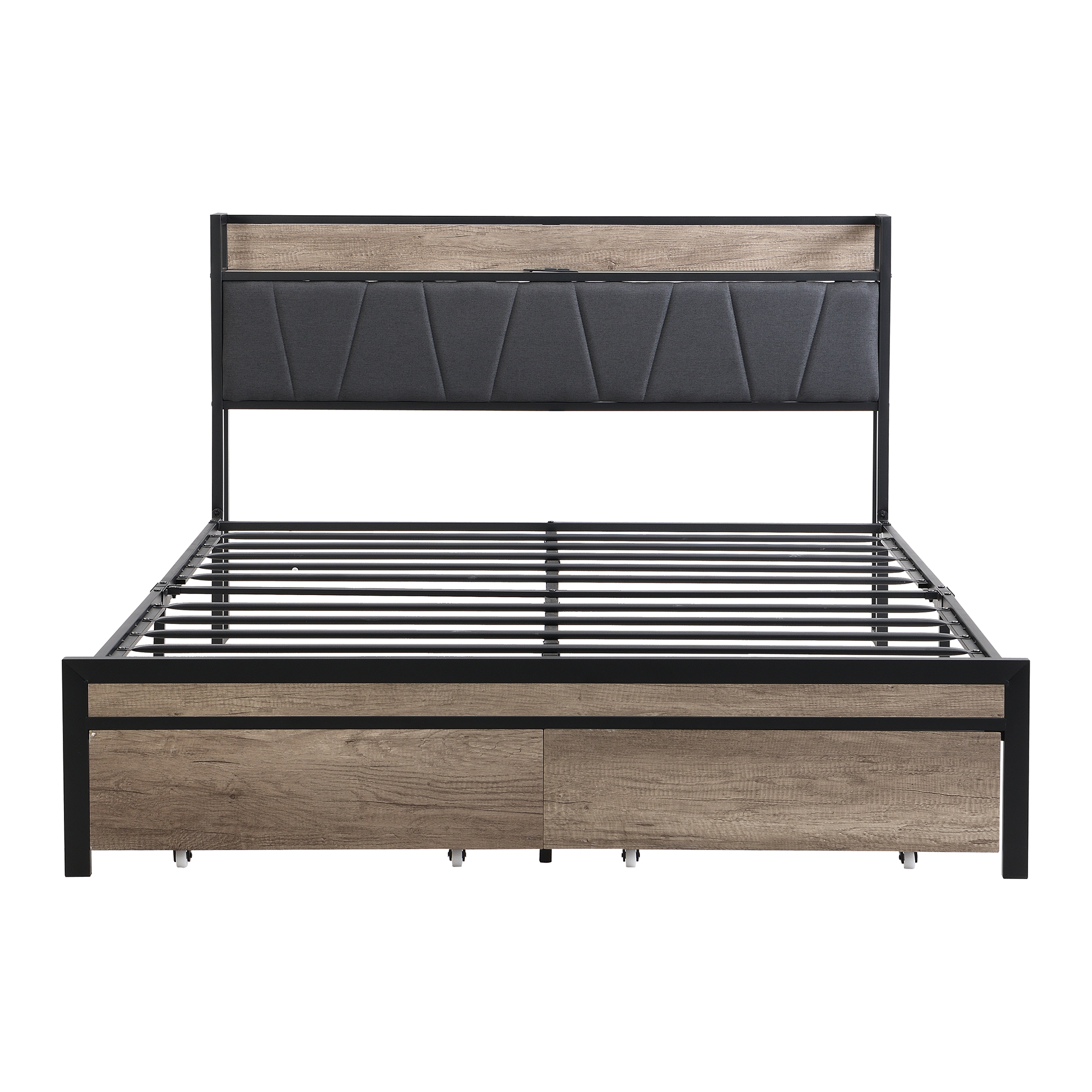 FULL Size Metal Platform Bed Frame with upholstery storage function Headboard and USB LINER and Footboard with drawers , No Box Spring Needed, Large Under Bed Storage, Easy Assemble - Image 3