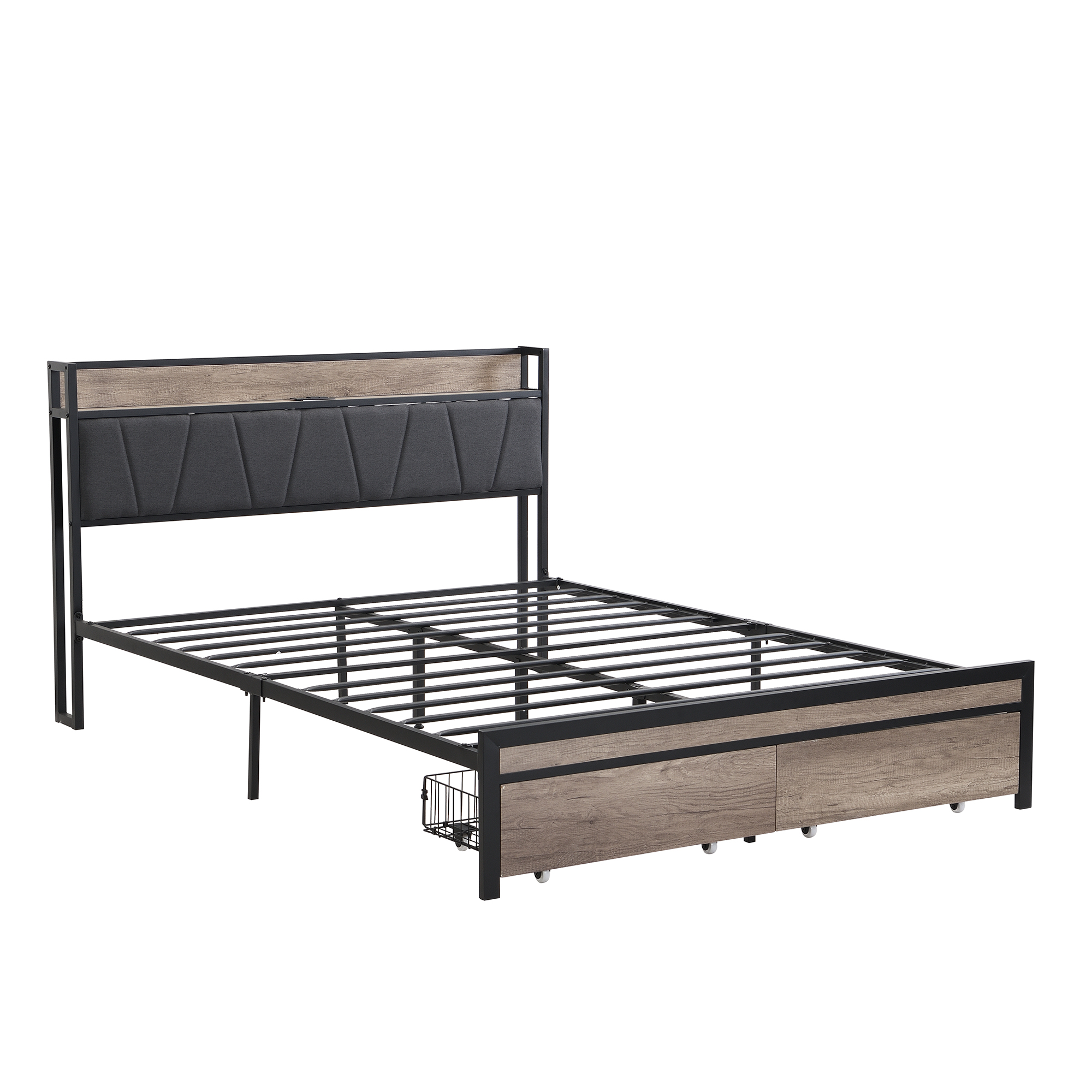 FULL Size Metal Platform Bed Frame with upholstery storage function Headboard and USB LINER and Footboard with drawers , No Box Spring Needed, Large Under Bed Storage, Easy Assemble - Image 4