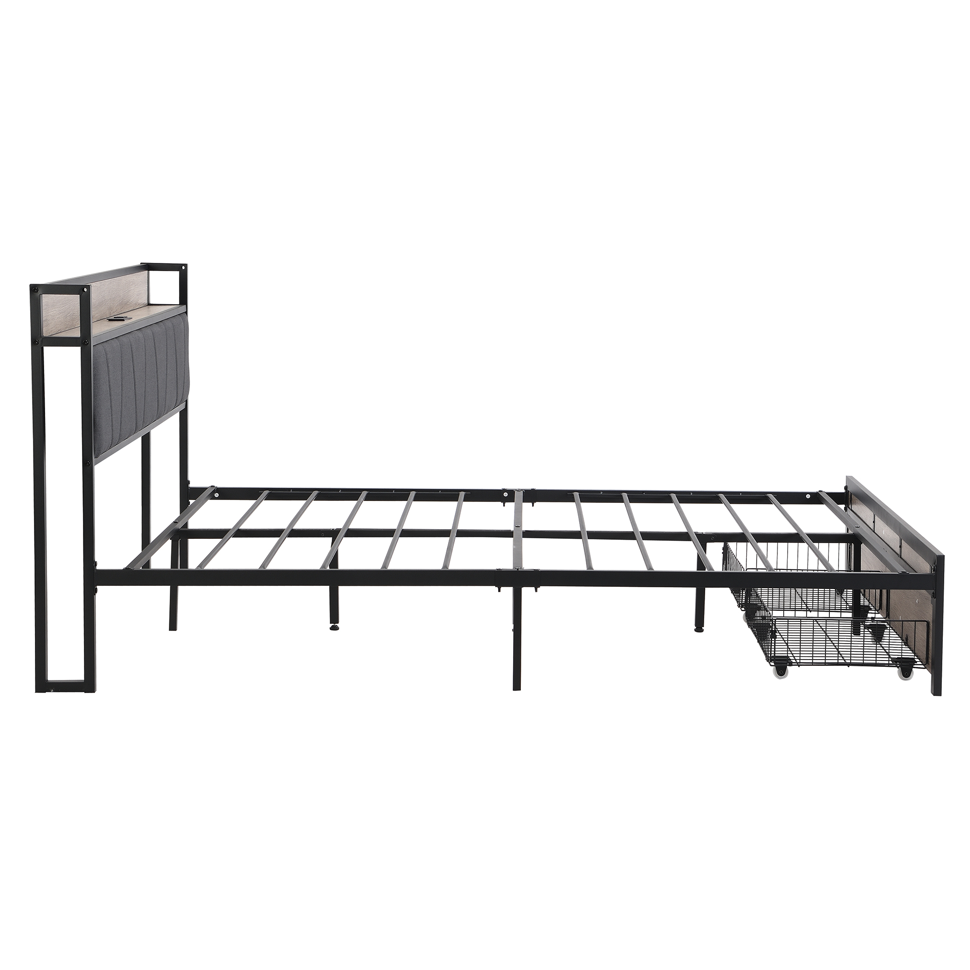 FULL Size Metal Platform Bed Frame with upholstery storage function Headboard and USB LINER and Footboard with drawers , No Box Spring Needed, Large Under Bed Storage, Easy Assemble - Image 6