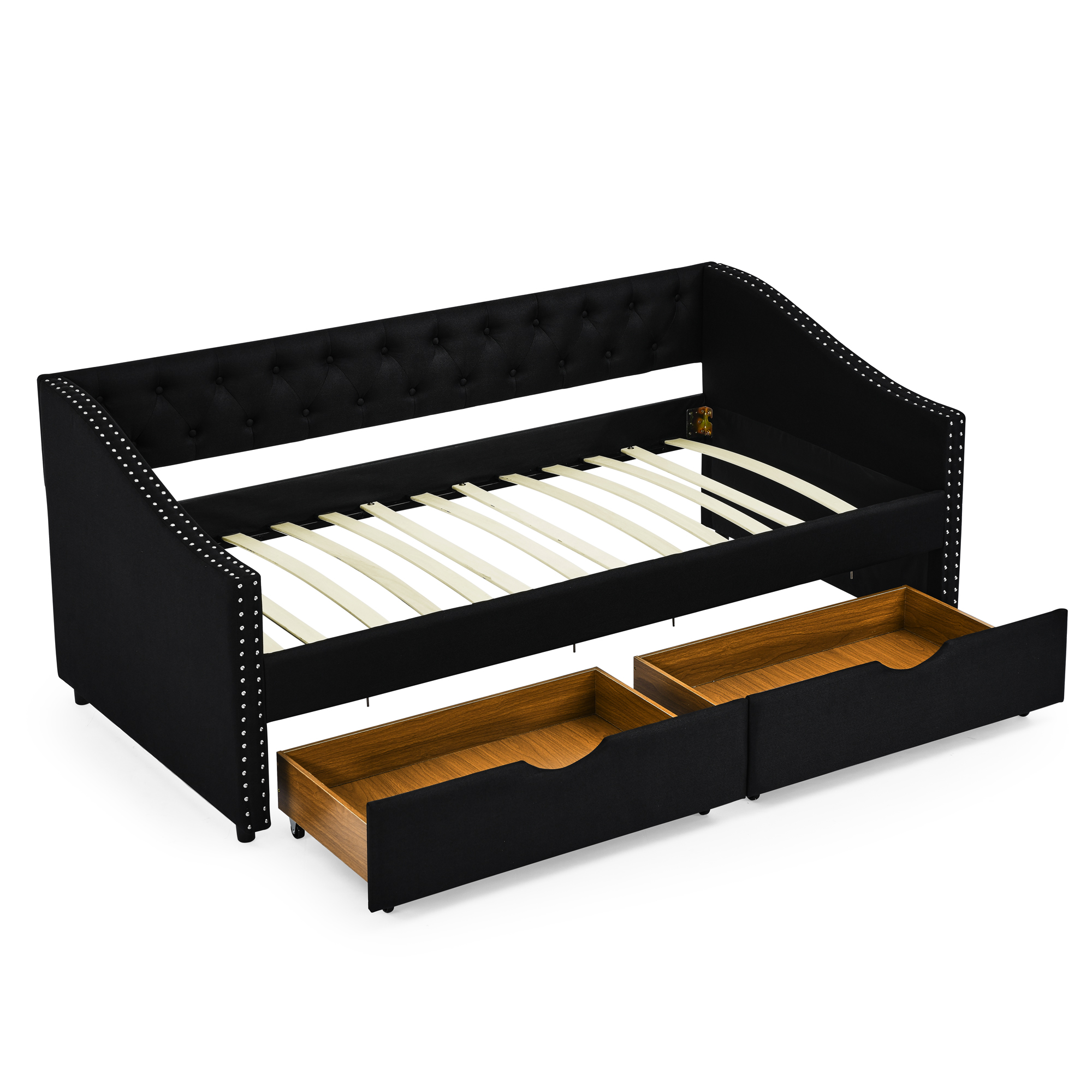 Twin Size Daybed with Drawers Upholstered Tufted Sofa Bed, with Button on Back and Copper Nail on Waved Shape Arms(81.5''x4''x30.5'') - Image 5