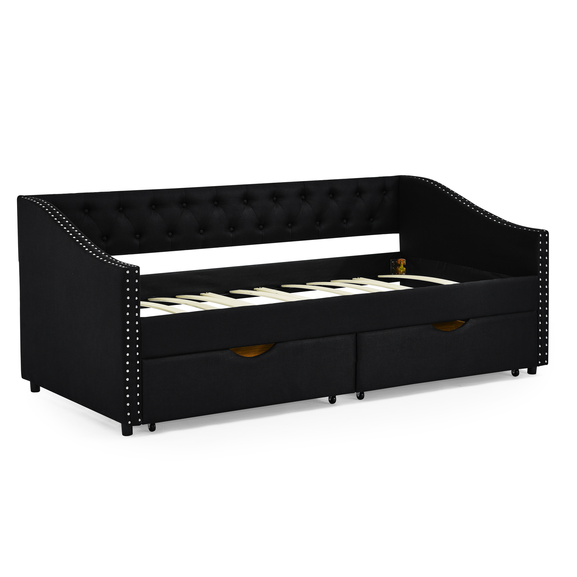 Twin Size Daybed with Drawers Upholstered Tufted Sofa Bed, with Button on Back and Copper Nail on Waved Shape Arms(81.5''x4''x30.5'') - Image 6