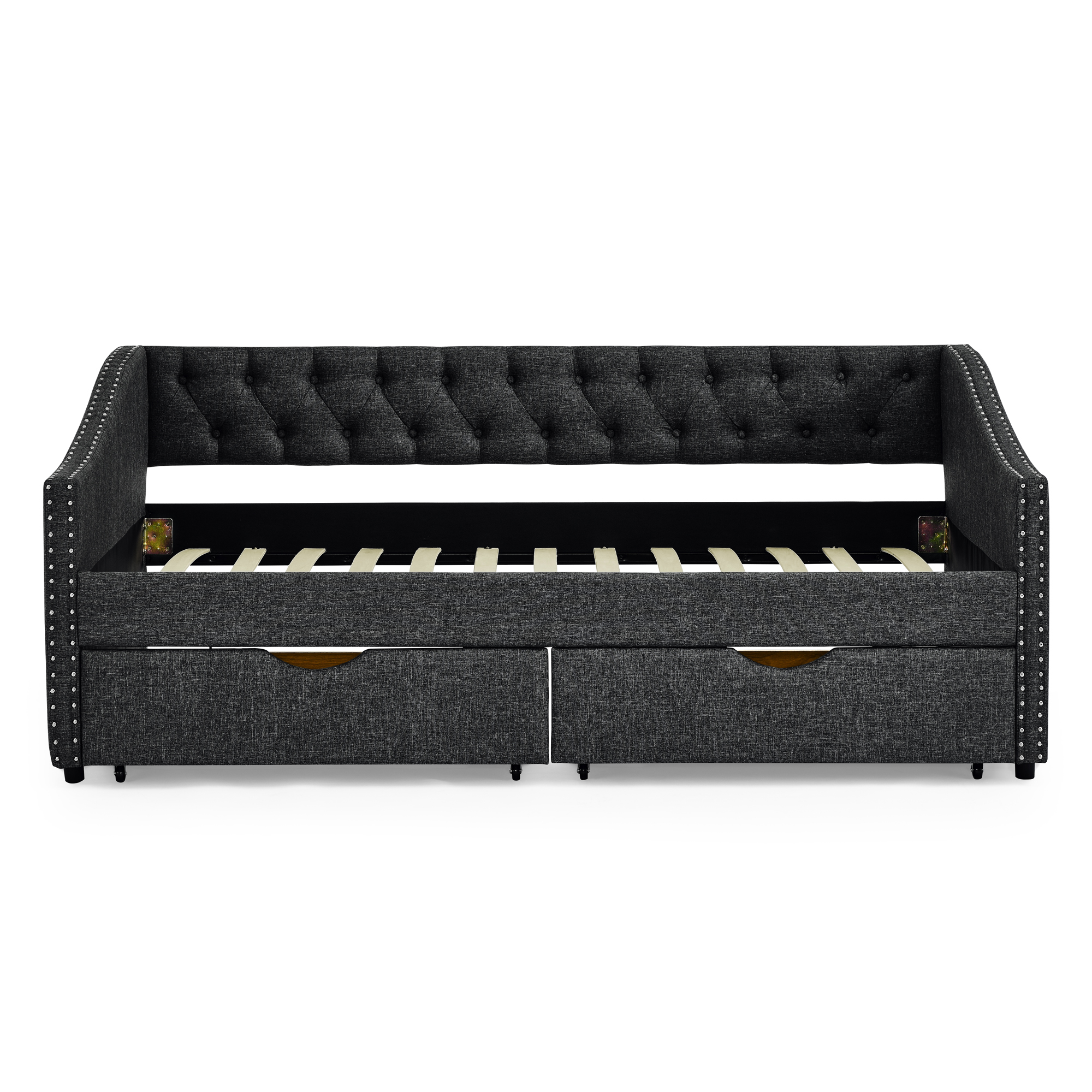 Twin Size Daybed with Drawers Upholstered Tufted Sofa Bed, with Button on Back and Copper Nail on Waved Shape Arms(81.5''x4''x30.5'') - Image 6