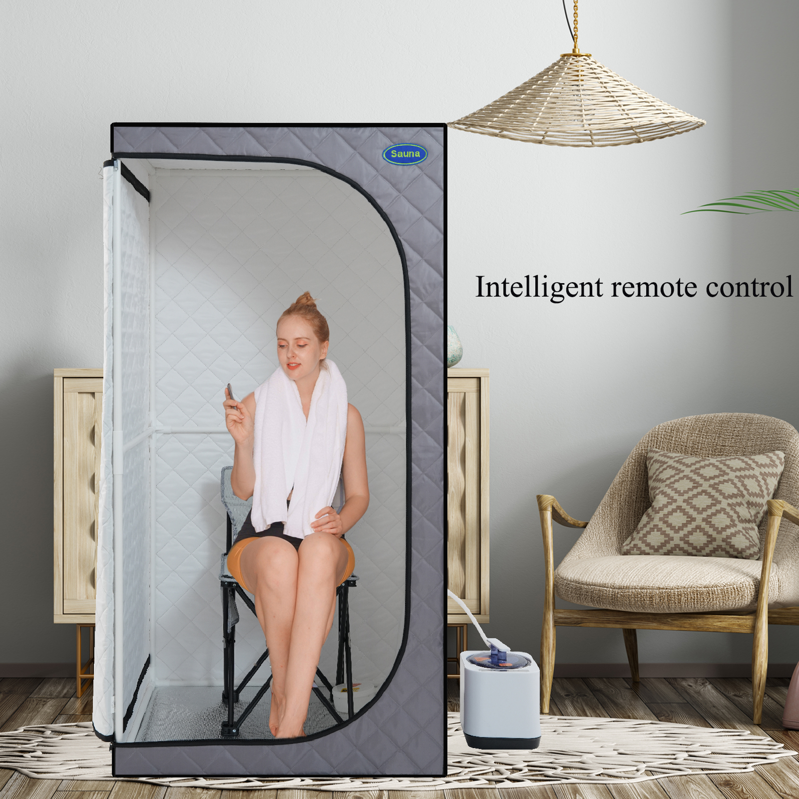 Portable Grey Mini Plus style Steam Sauna tent–Personal Home Spa, with Steam Generator, Remote Control, Foldable Chair, PVC pipes. Easy to Install,fast heating, with FCC & UL Certification - Image 2