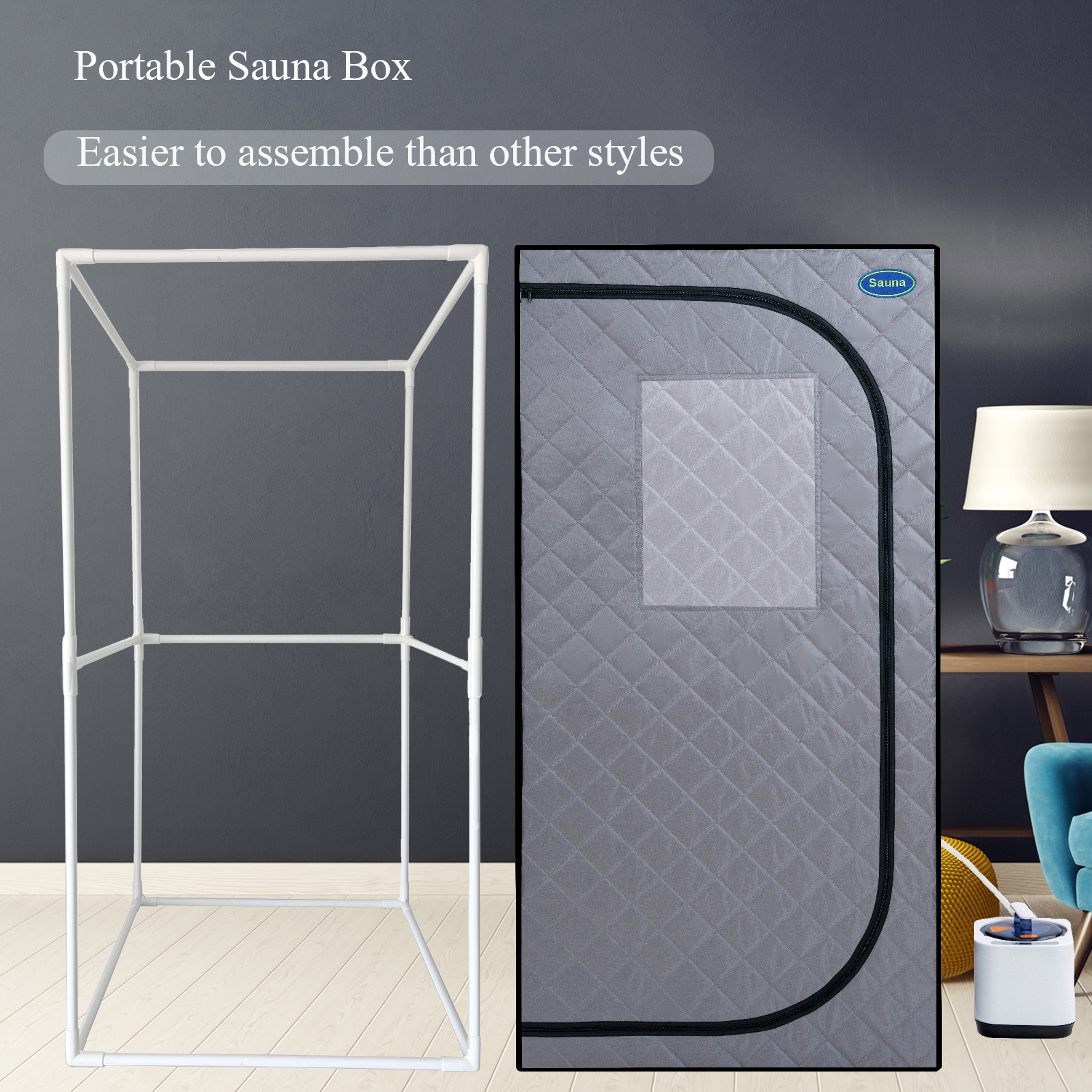Portable Grey Mini Plus style Steam Sauna tent–Personal Home Spa, with Steam Generator, Remote Control, Foldable Chair, PVC pipes. Easy to Install,fast heating, with FCC & UL Certification - Image 4