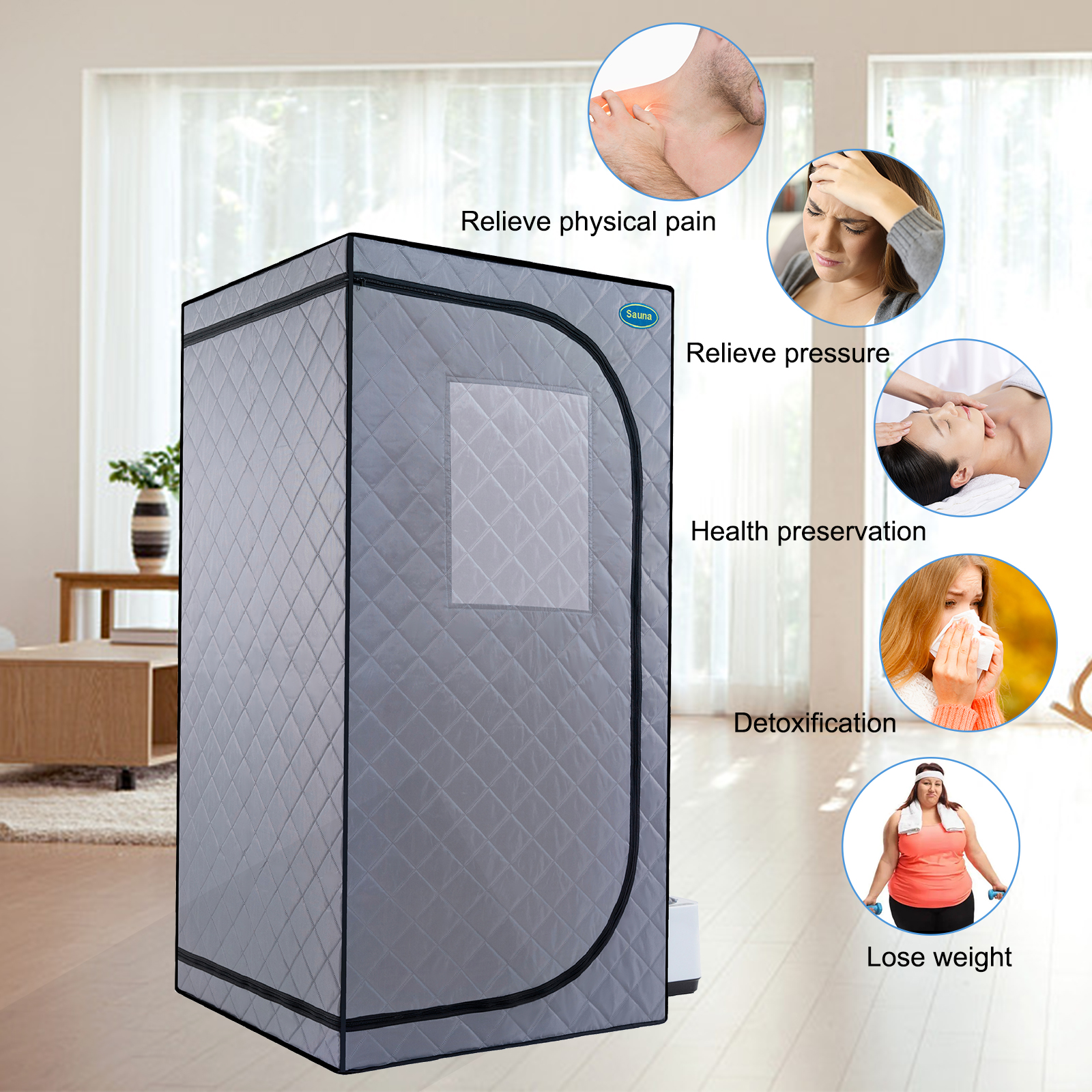 Portable Grey Mini Plus style Steam Sauna tent–Personal Home Spa, with Steam Generator, Remote Control, Foldable Chair, PVC pipes. Easy to Install,fast heating, with FCC & UL Certification - Image 5