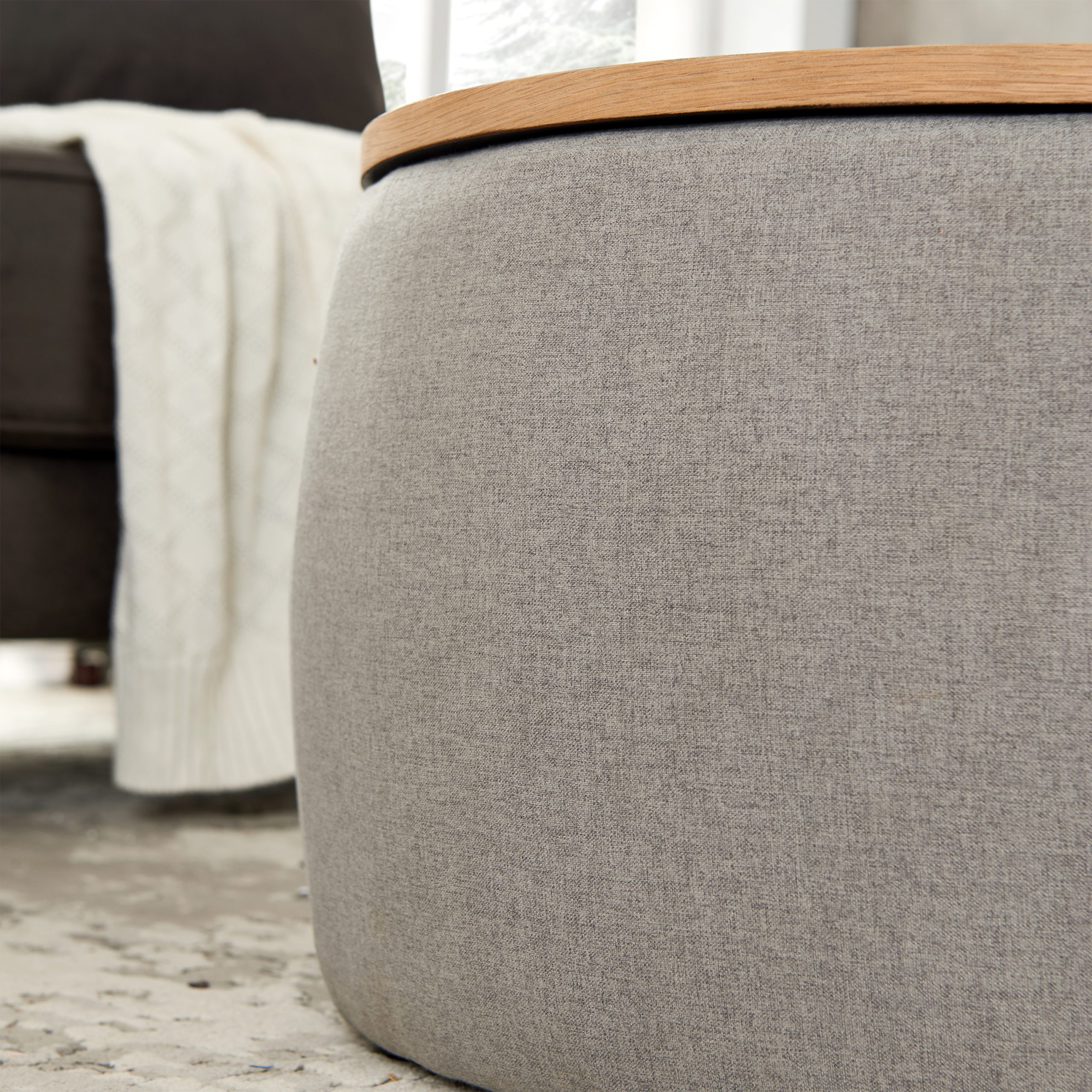 Round Storage Ottoman, 2 in 1 Function, Work as End table and Ottoman, Grey (25.5"x25.5"x14.5") - Image 2