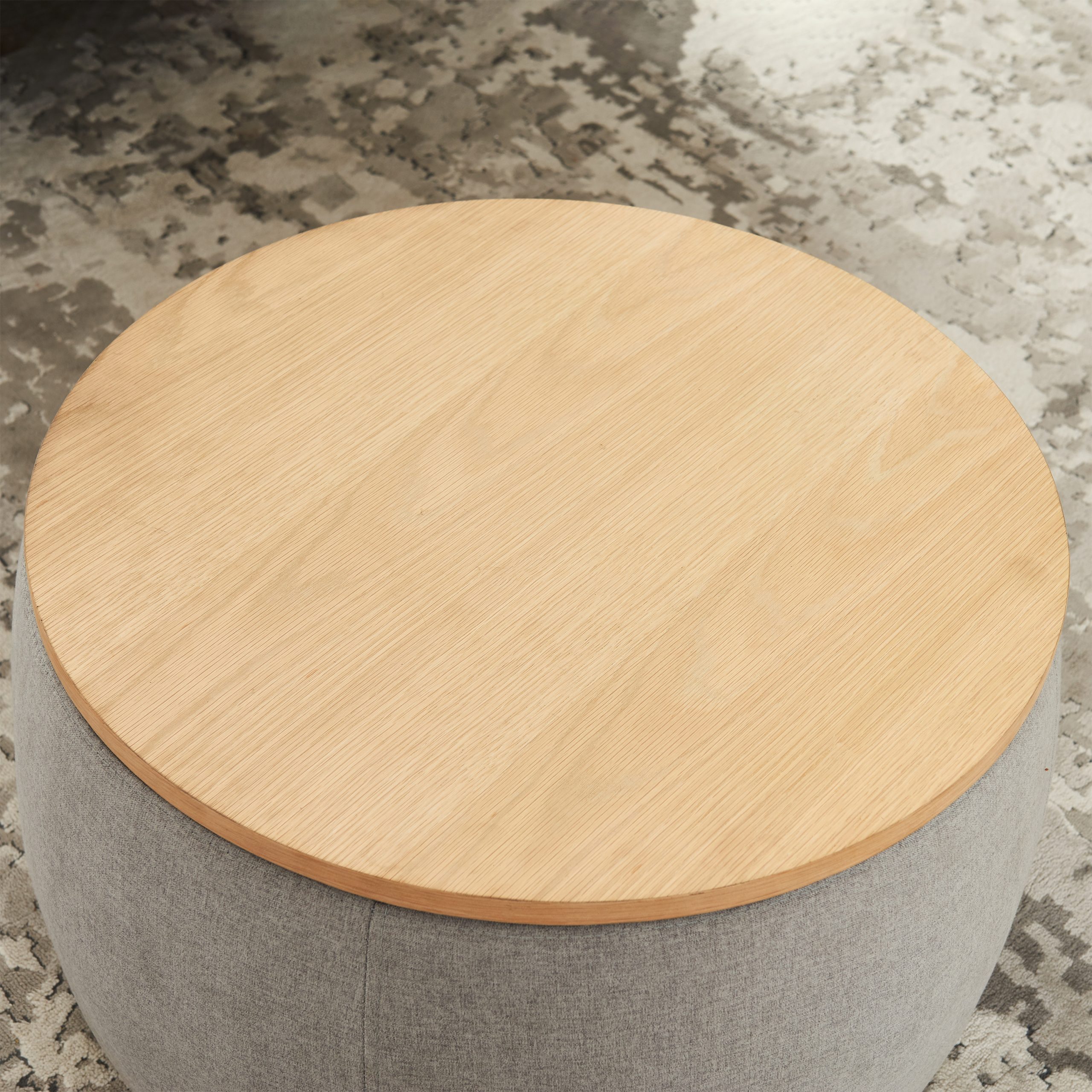 Round Storage Ottoman, 2 in 1 Function, Work as End table and Ottoman, Grey (25.5"x25.5"x14.5") - Image 3
