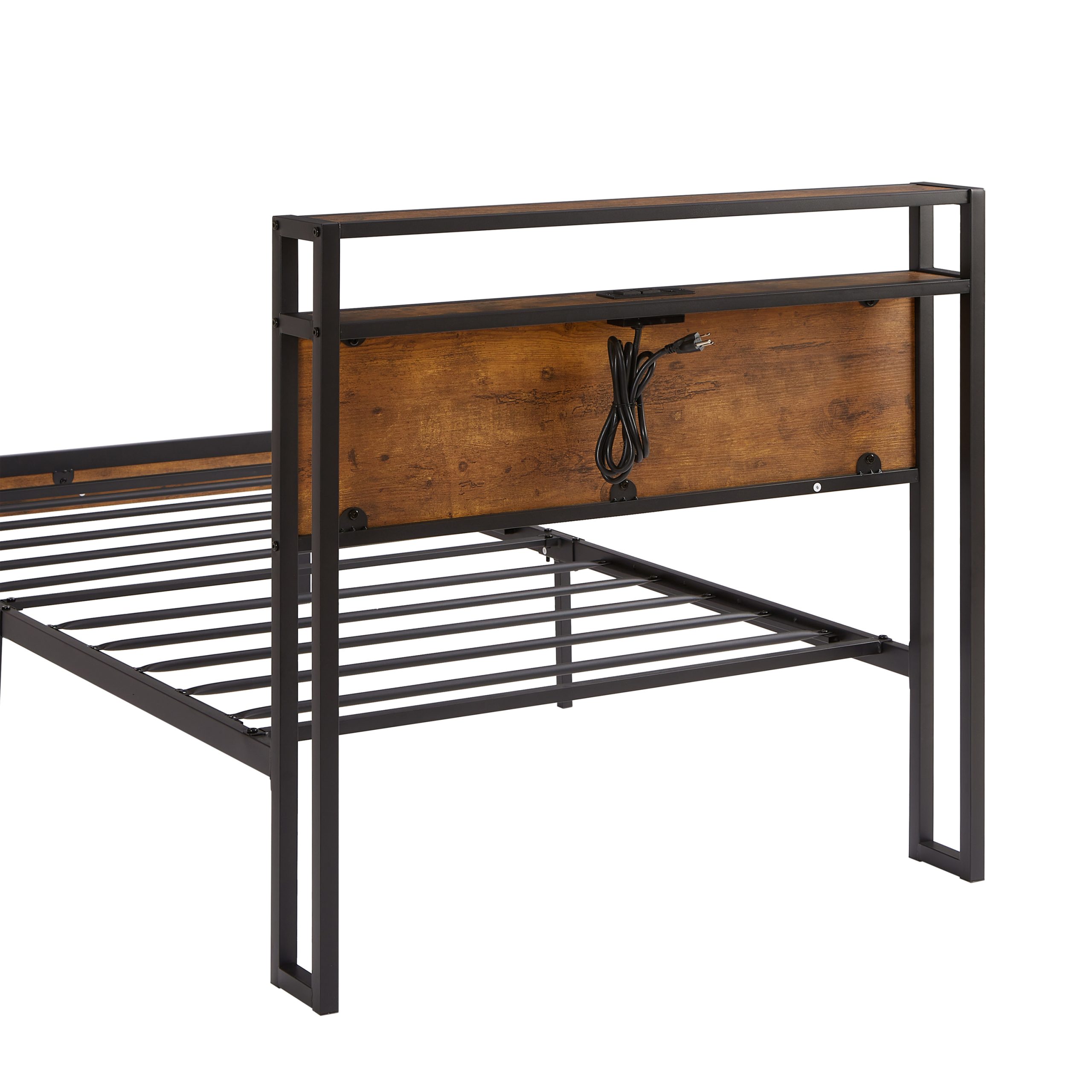 Twin Size Metal Platform Bed Frame with Wooden Headboard and Footboard with USB LINER, LED Lights ,No Box Spring Needed, Large Under Bed Storage, Easy Assemble - Image 6