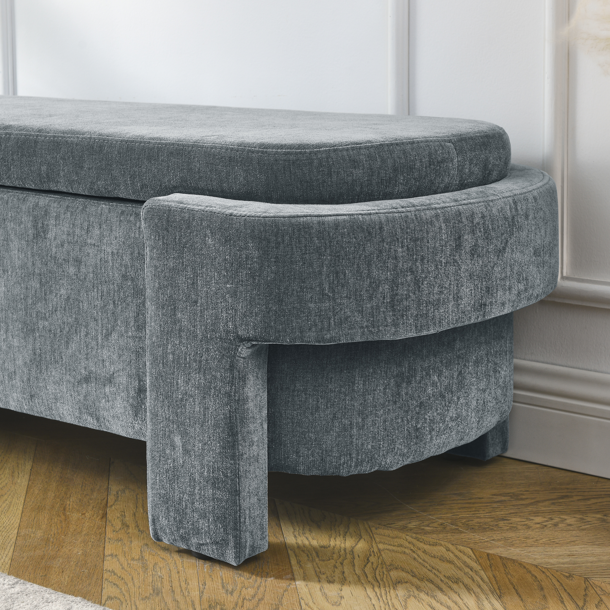 Chenille Upholstered Bench with Large Storage Space for the Living Room, Entryway and Bedroom,Grey,( 51.5''x20.5''x17'' ) - Image 3