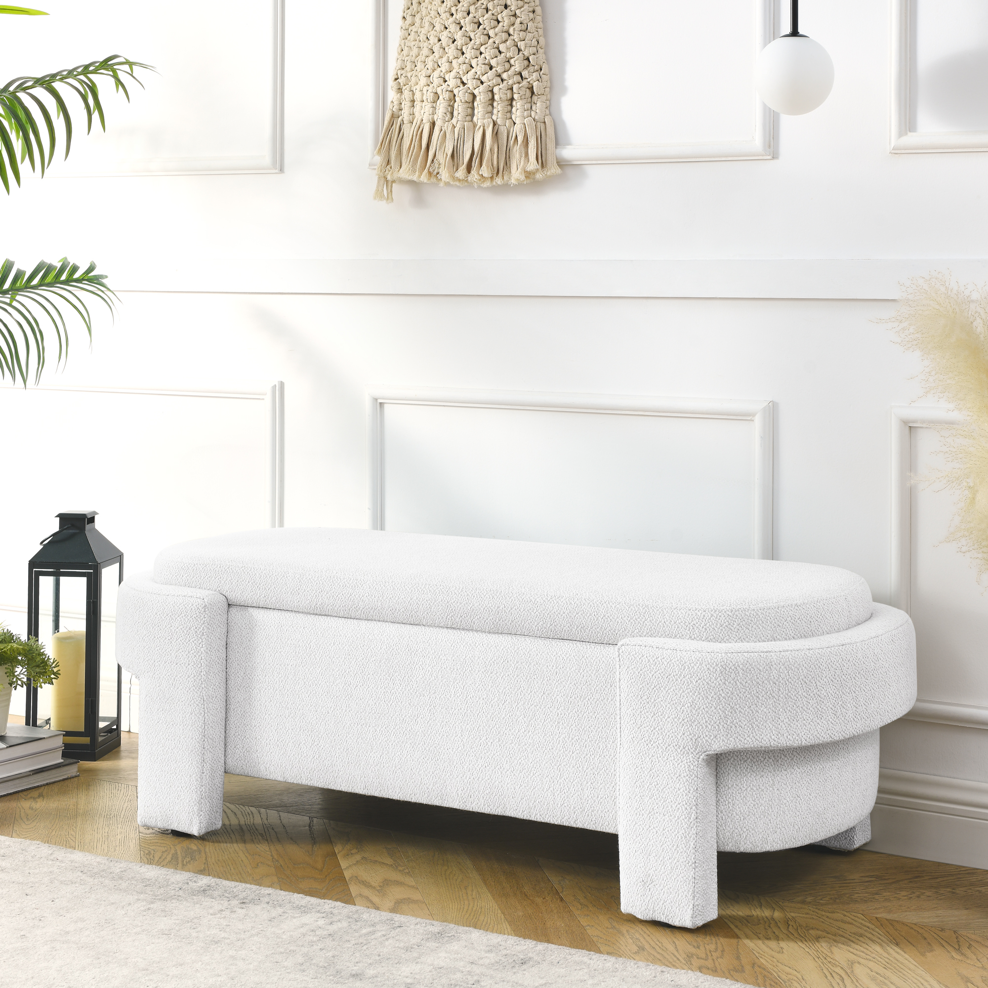 Linen Fabric Upholstered Bench with Large Storage Space for the Living Room, Entryway and Bedroom,White,( 51.5''x20.5''x17'' ) - Image 4