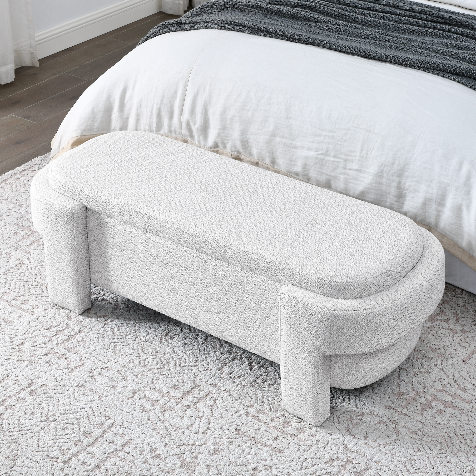 Linen Fabric Upholstered Bench with Large Storage Space for the Living Room, Entryway and Bedroom,White,( 51.5''x20.5''x17'' ) - Image 6