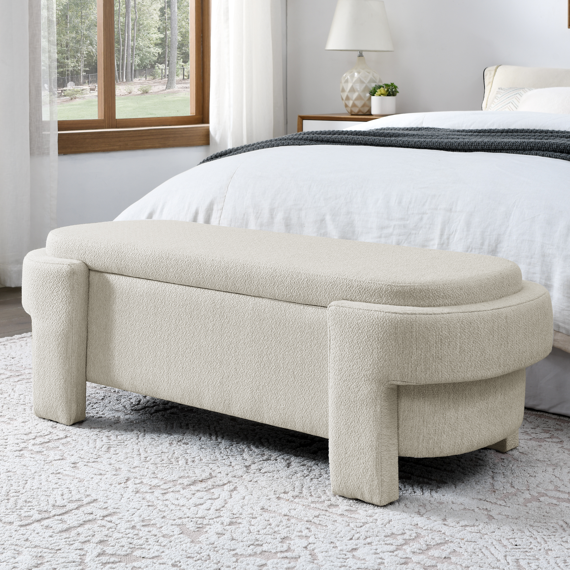 Linen Fabric Upholstered Bench with Large Storage Space for the Living Room, Entryway and Bedroom,Beige,( 51.5''x20.5''x17'' ) - Image 4