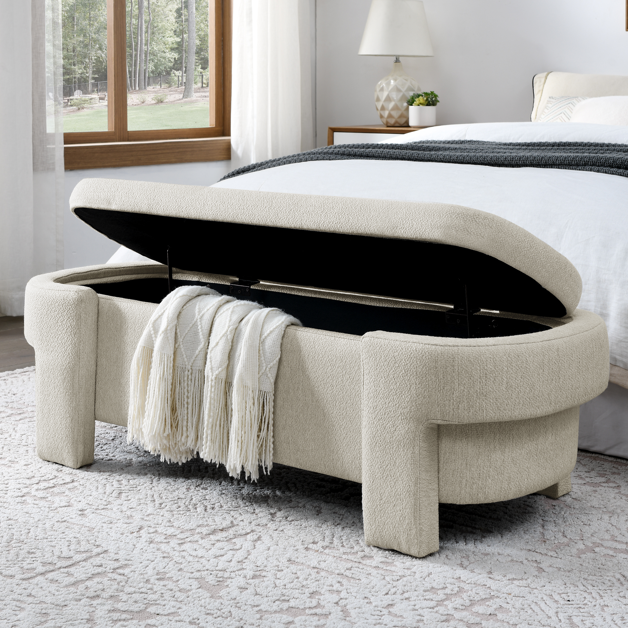 Linen Fabric Upholstered Bench with Large Storage Space for the Living Room, Entryway and Bedroom,Beige,( 51.5''x20.5''x17'' ) - Image 5