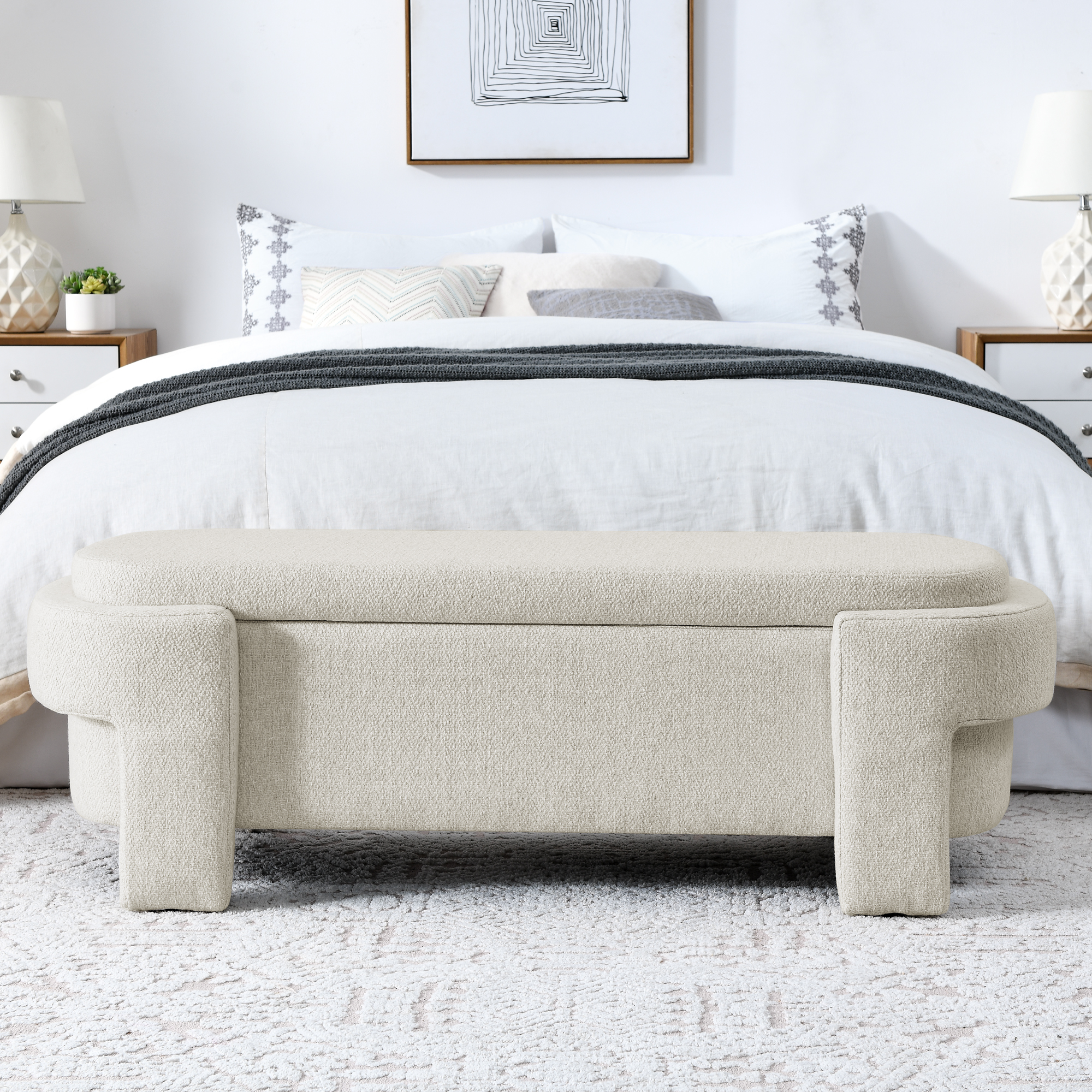 Linen Fabric Upholstered Bench with Large Storage Space for the Living Room, Entryway and Bedroom,Beige,( 51.5''x20.5''x17'' ) - Image 6