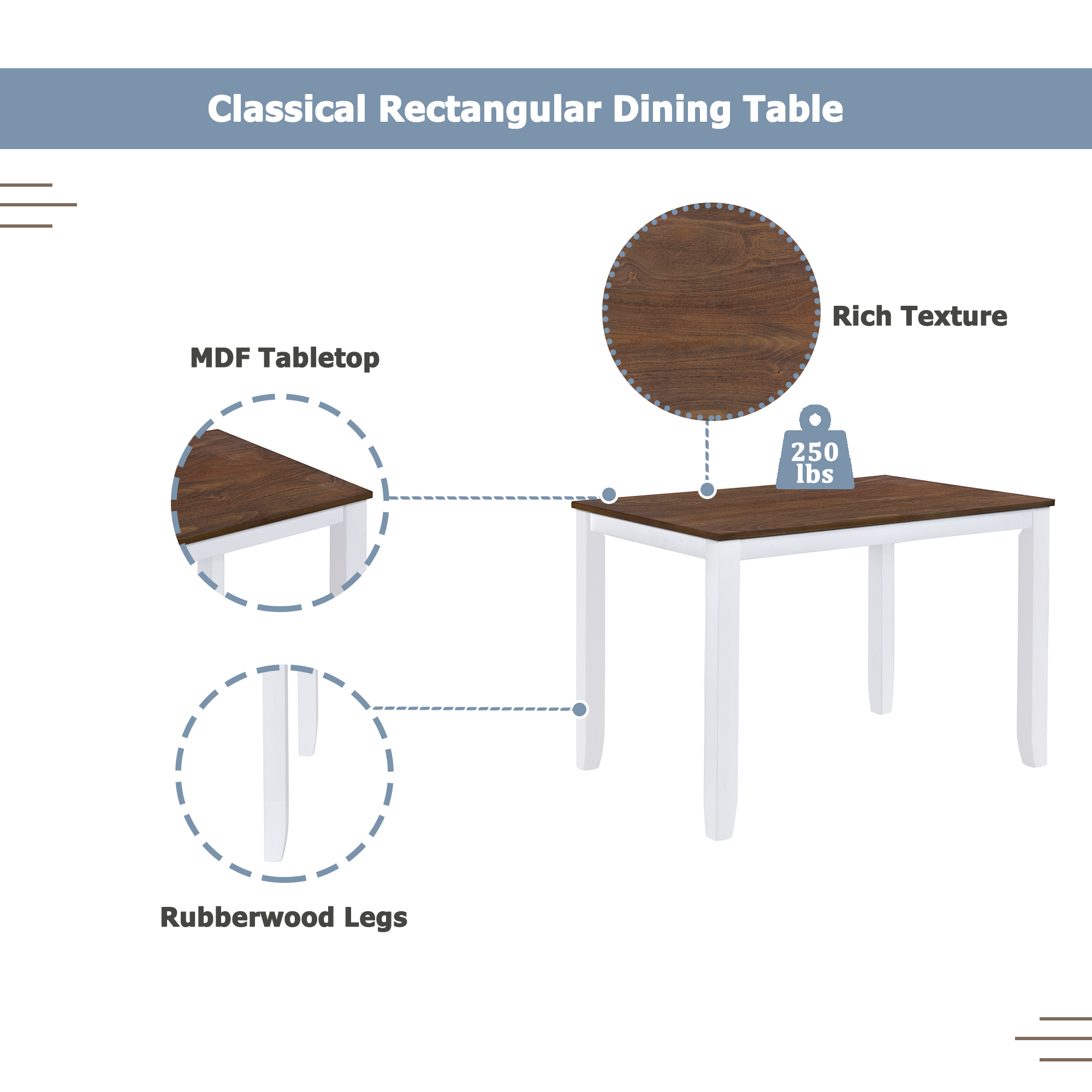 TOPMAX Rustic Minimalist Wood 5-Piece Dining Table Set with 4 X-Back Chairs for Small Places, White - Image 6