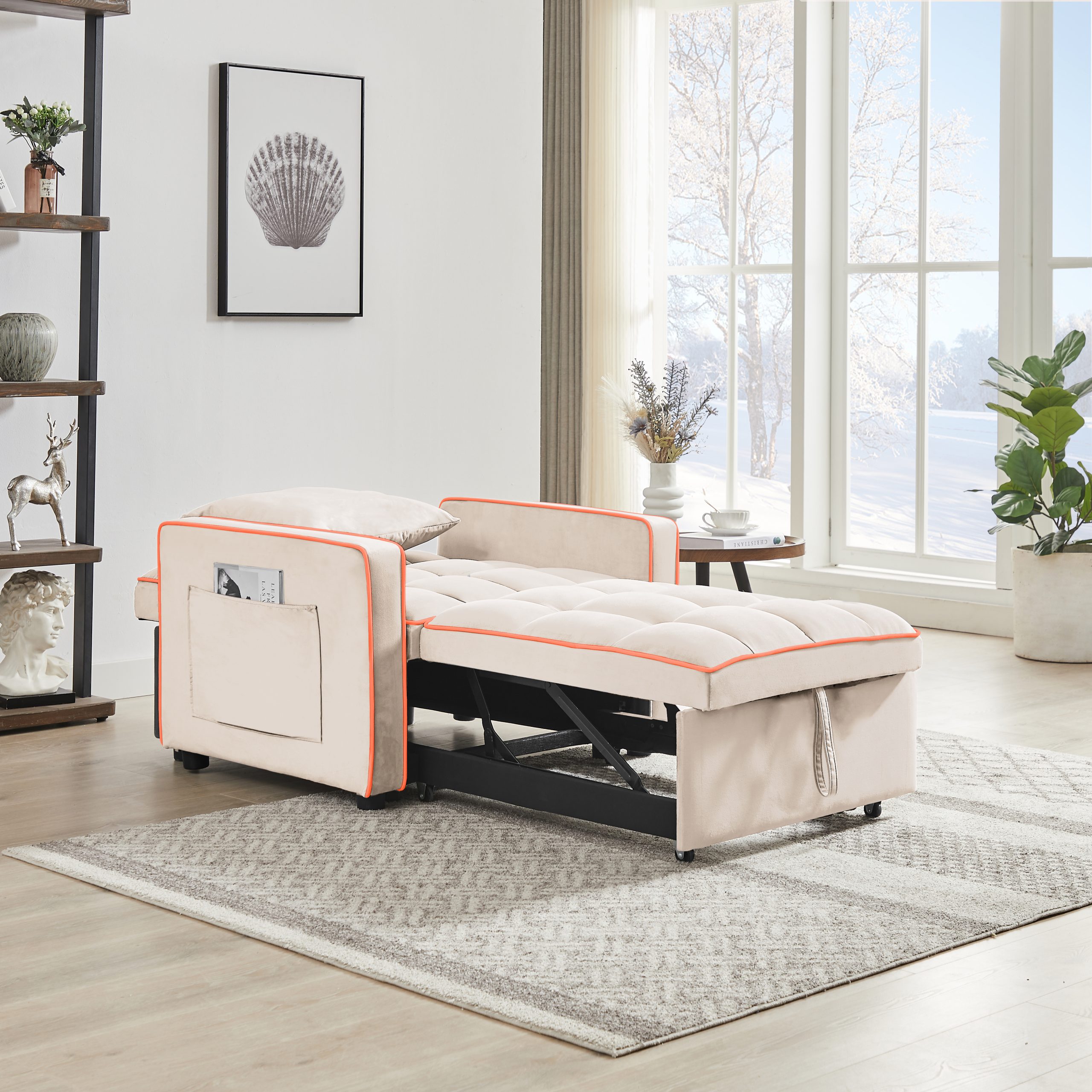 Three-in-one sofa bed chair folding sofa bed adjustable back into a sofa recliner single bed adult modern chair bed berth creamy white - Image 3