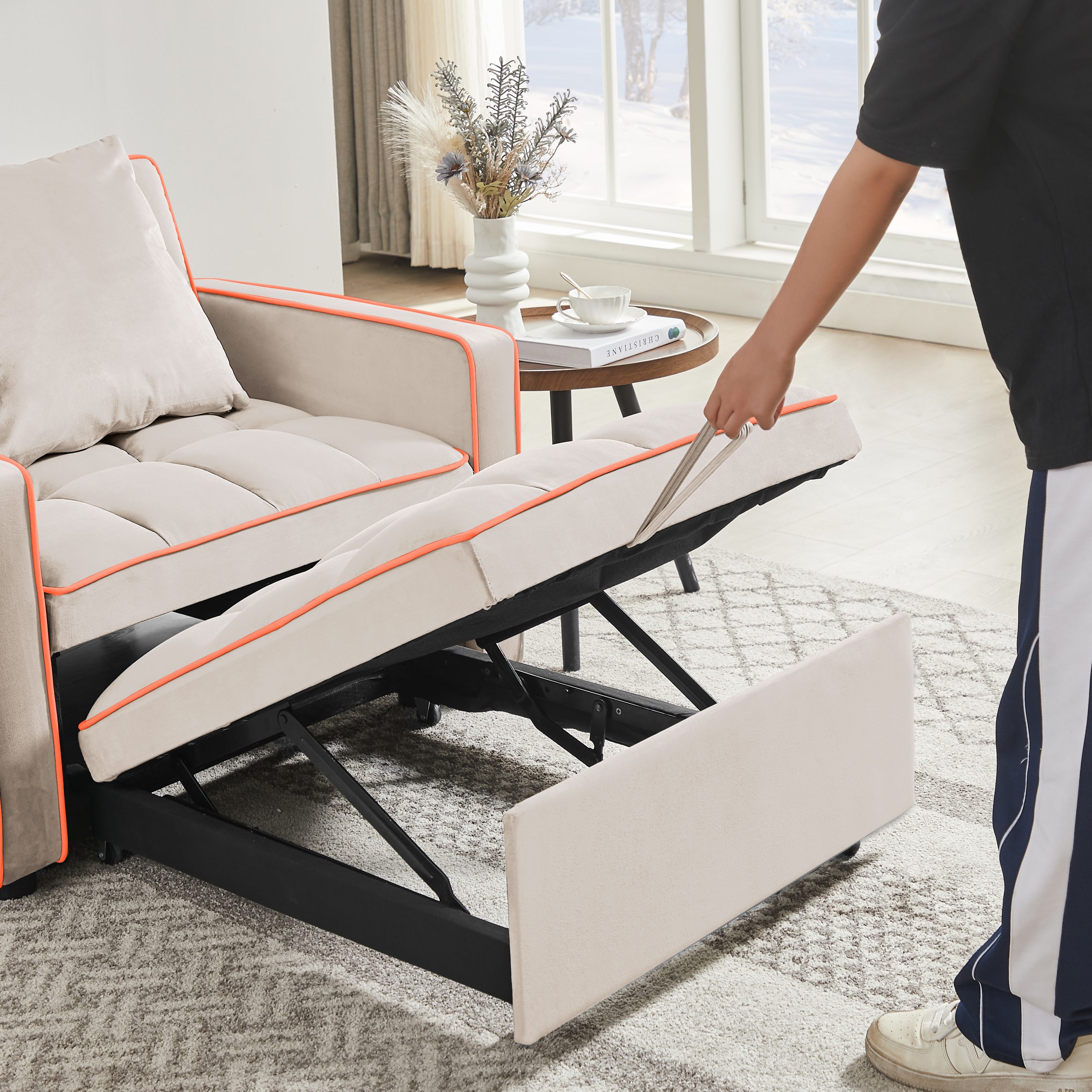 Three-in-one sofa bed chair folding sofa bed adjustable back into a sofa recliner single bed adult modern chair bed berth creamy white - Image 5