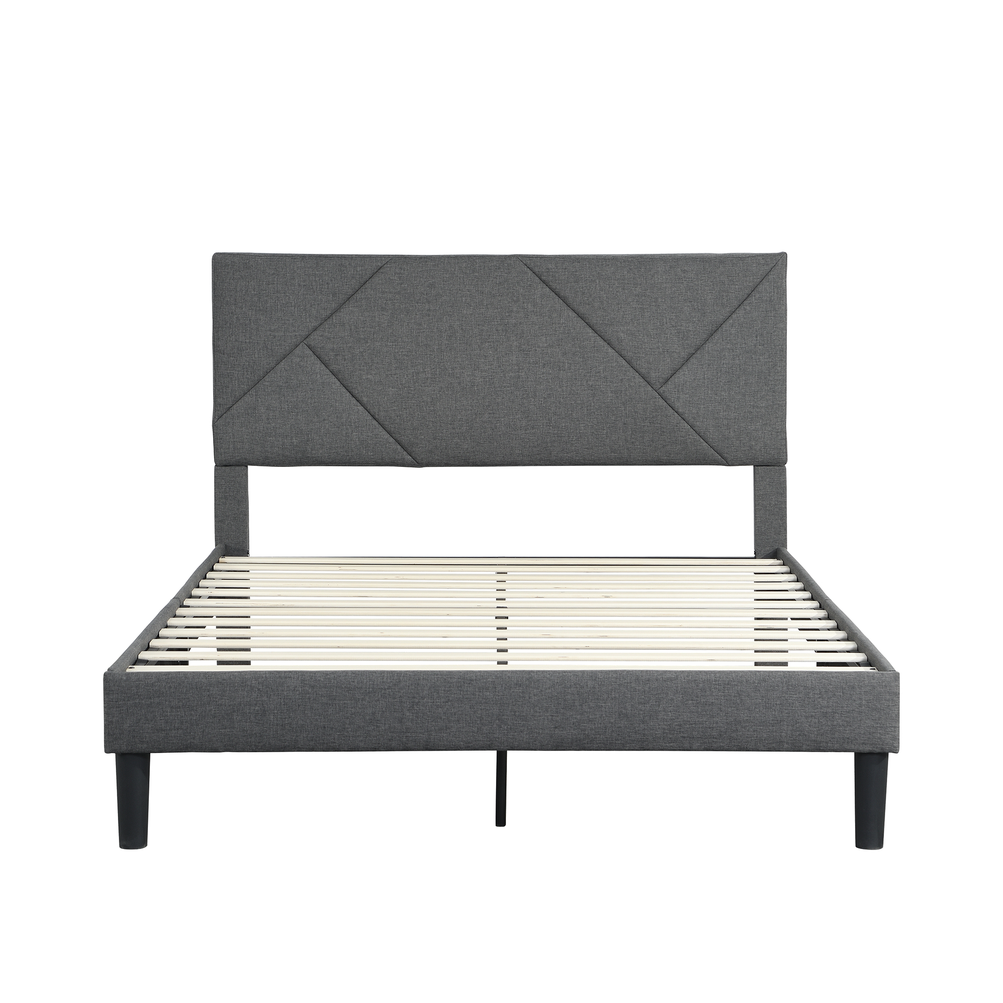 Queen Size Upholstered Platform Bed Frame ,Wood Slat Support, Easy Assembly,Grey - Image 2