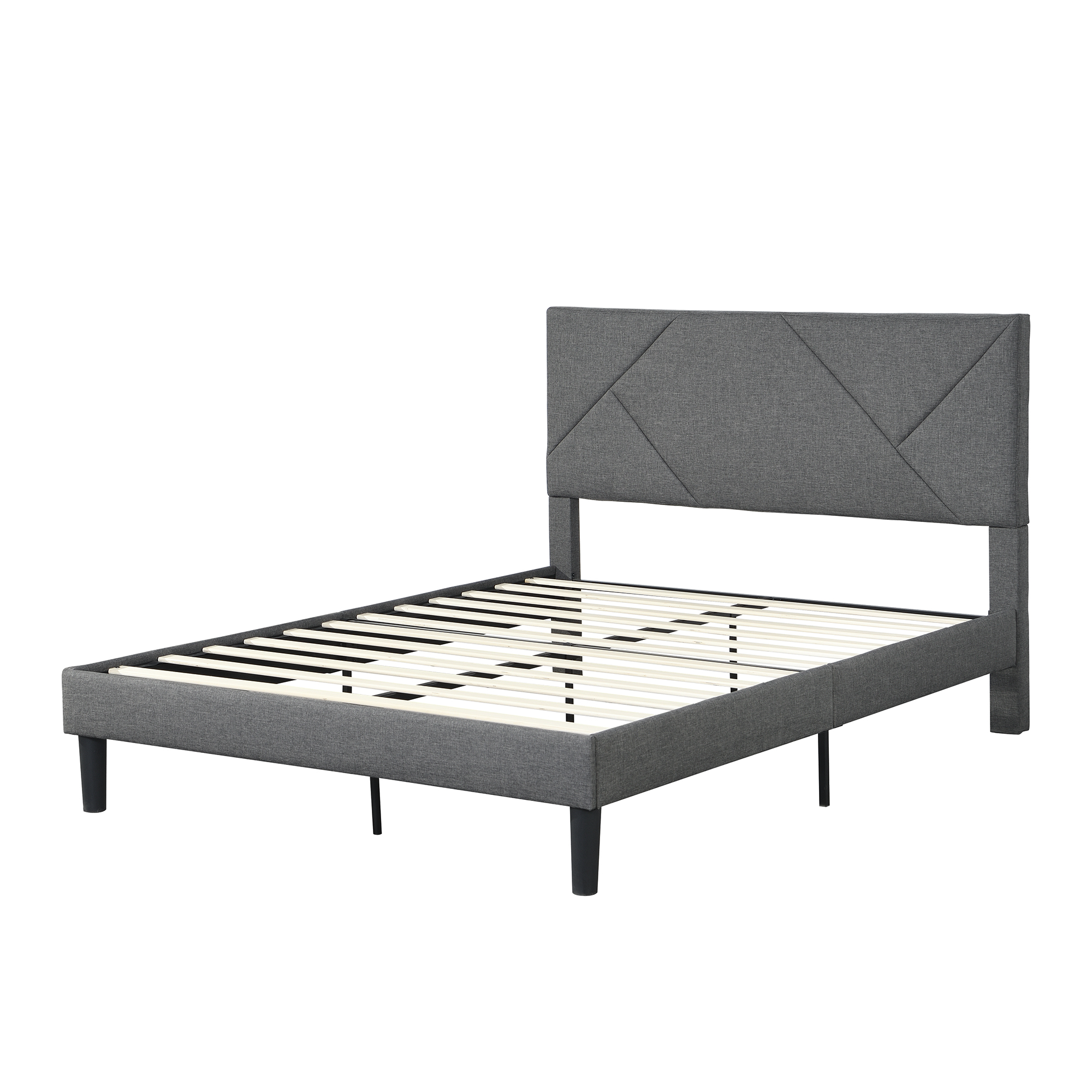 Queen Size Upholstered Platform Bed Frame ,Wood Slat Support, Easy Assembly,Grey - Image 4