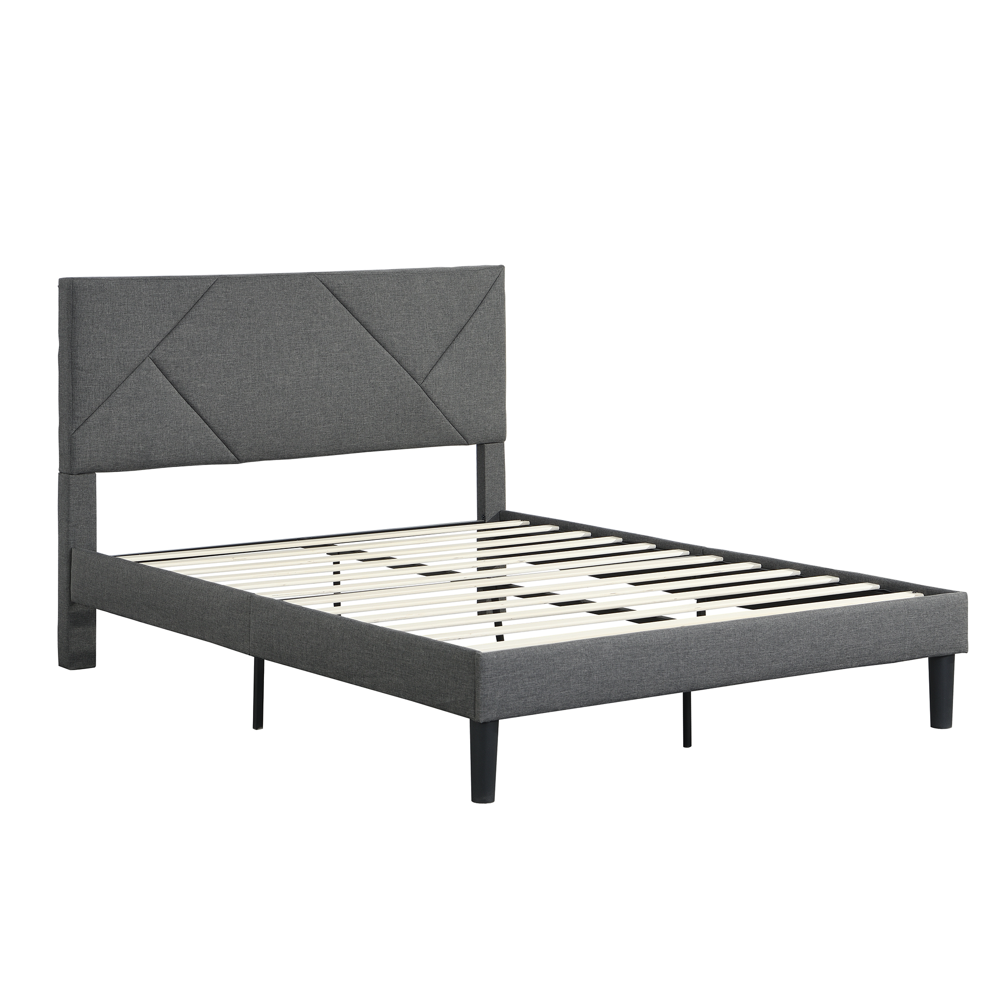 Queen Size Upholstered Platform Bed Frame ,Wood Slat Support, Easy Assembly,Grey - Image 3