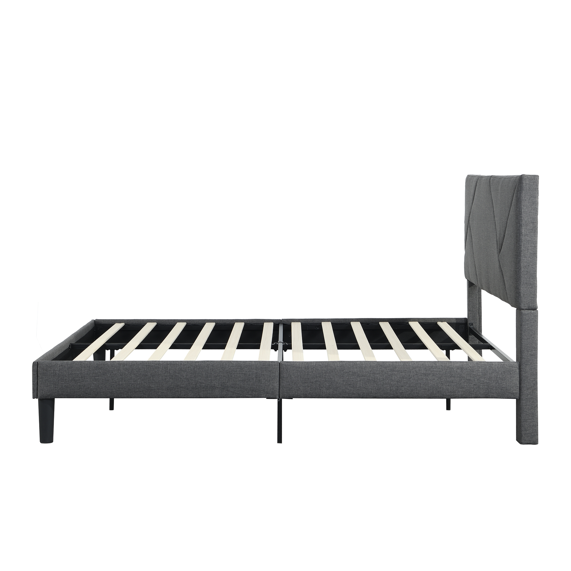Queen Size Upholstered Platform Bed Frame ,Wood Slat Support, Easy Assembly,Grey - Image 5