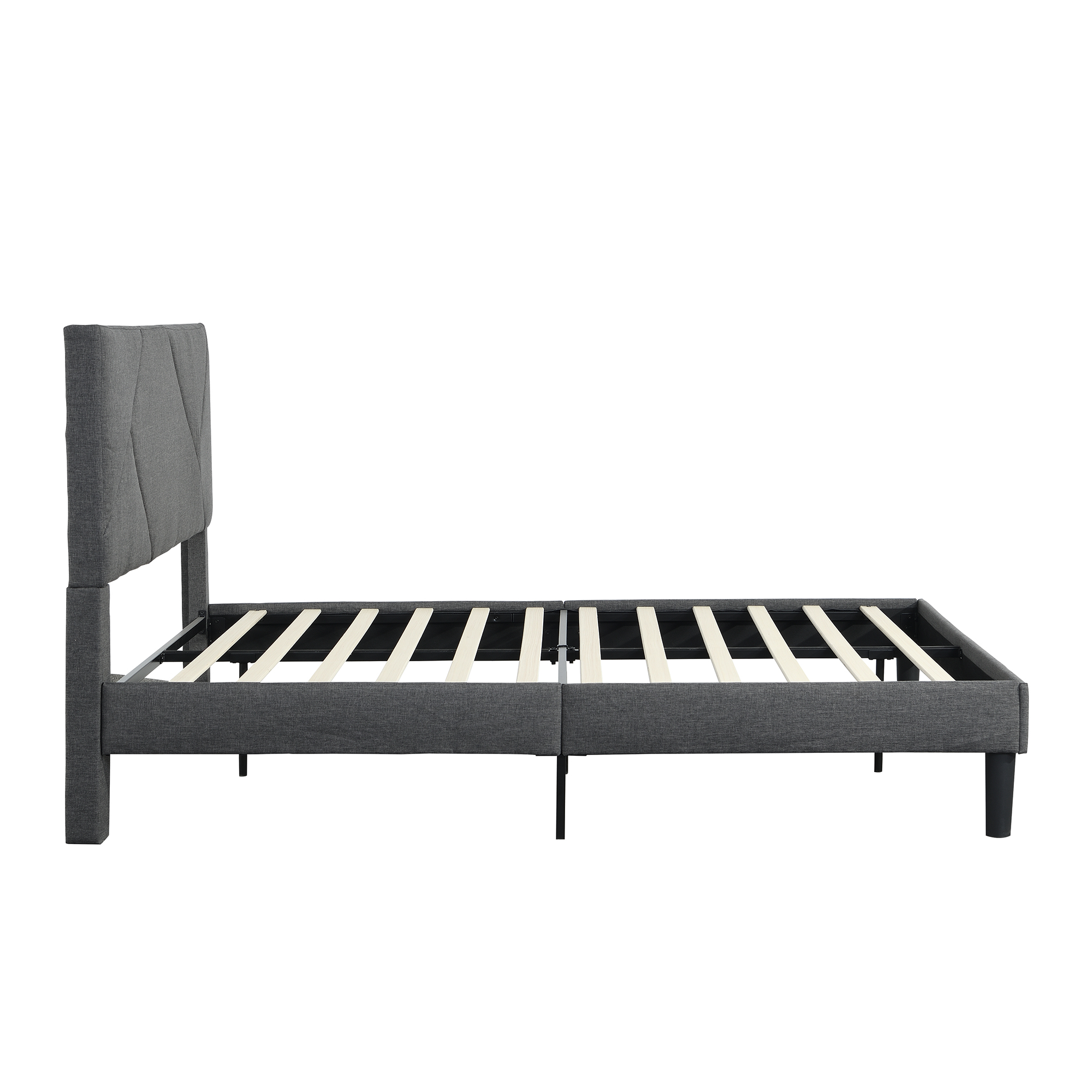 Queen Size Upholstered Platform Bed Frame ,Wood Slat Support, Easy Assembly,Grey - Image 6