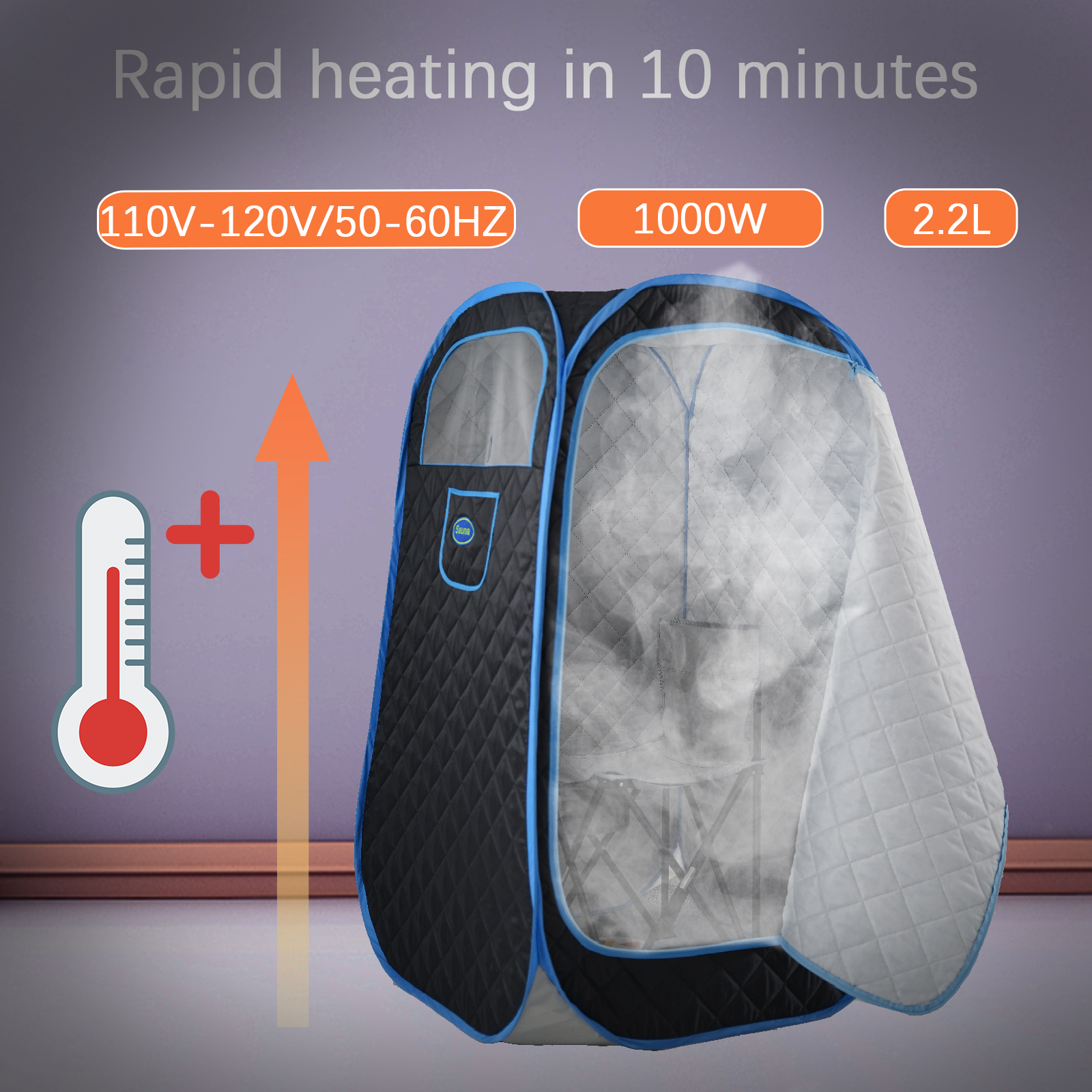 Portable Folding Full size Steam Sauna with 1000W&2.2L steam Generator. Personal Sauna Tent for Relaxation & Spa at home. Fast heating. Folding Steel Rim, it's easy to install, with FCC certification. - Image 4