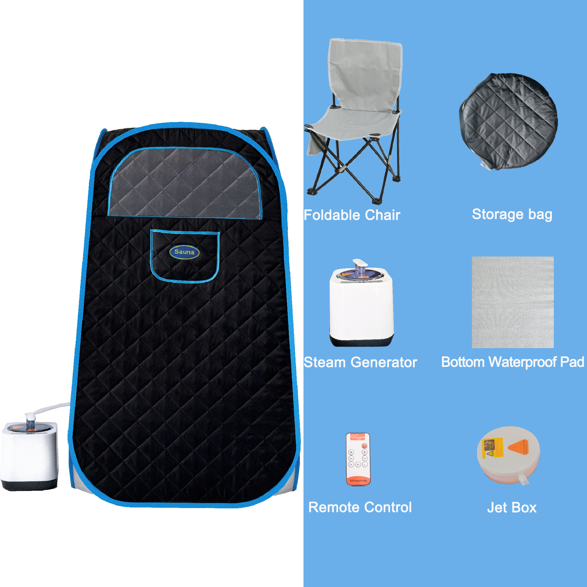 Portable Folding Full size Steam Sauna with 1000W&2.2L steam Generator. Personal Sauna Tent for Relaxation & Spa at home. Fast heating. Folding Steel Rim, it's easy to install, with FCC certification. - Image 5
