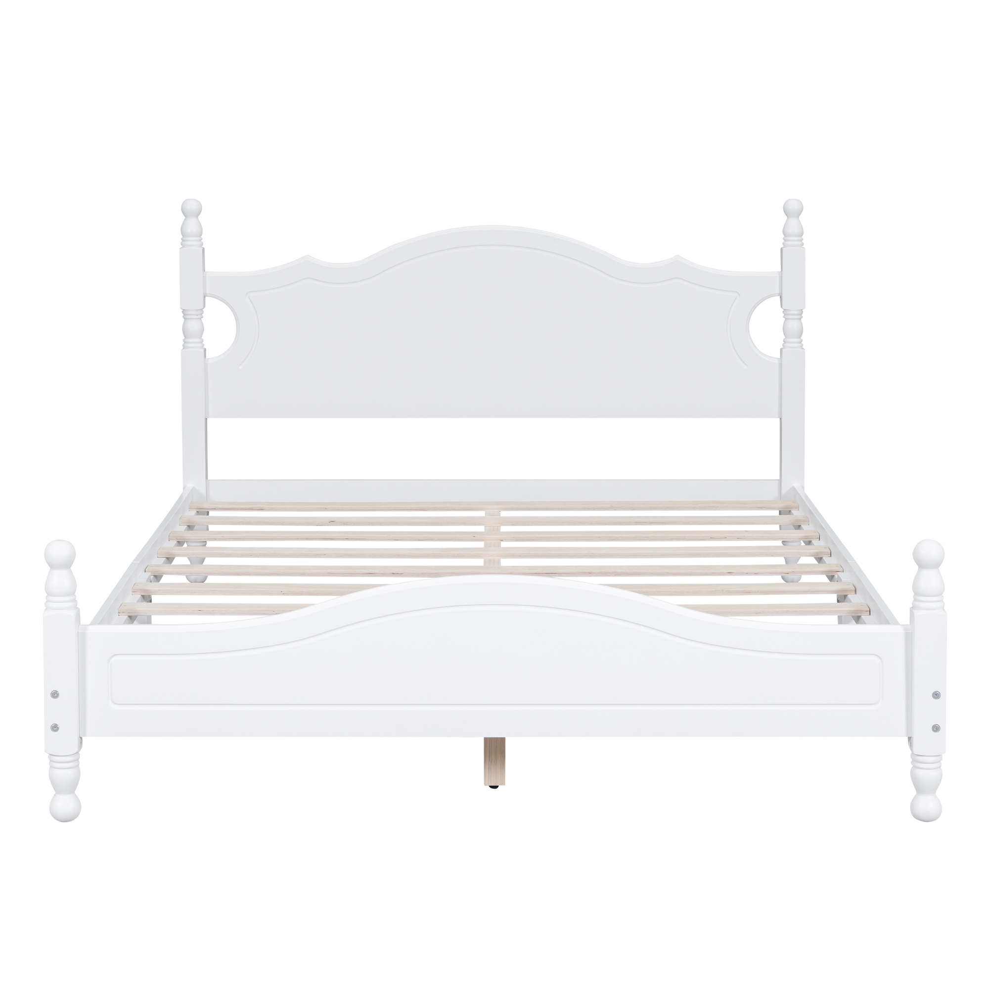 Queen Size Wood Platform Bed Frame,Retro Style Platform Bed with Wooden Slat Support,White - Image 3