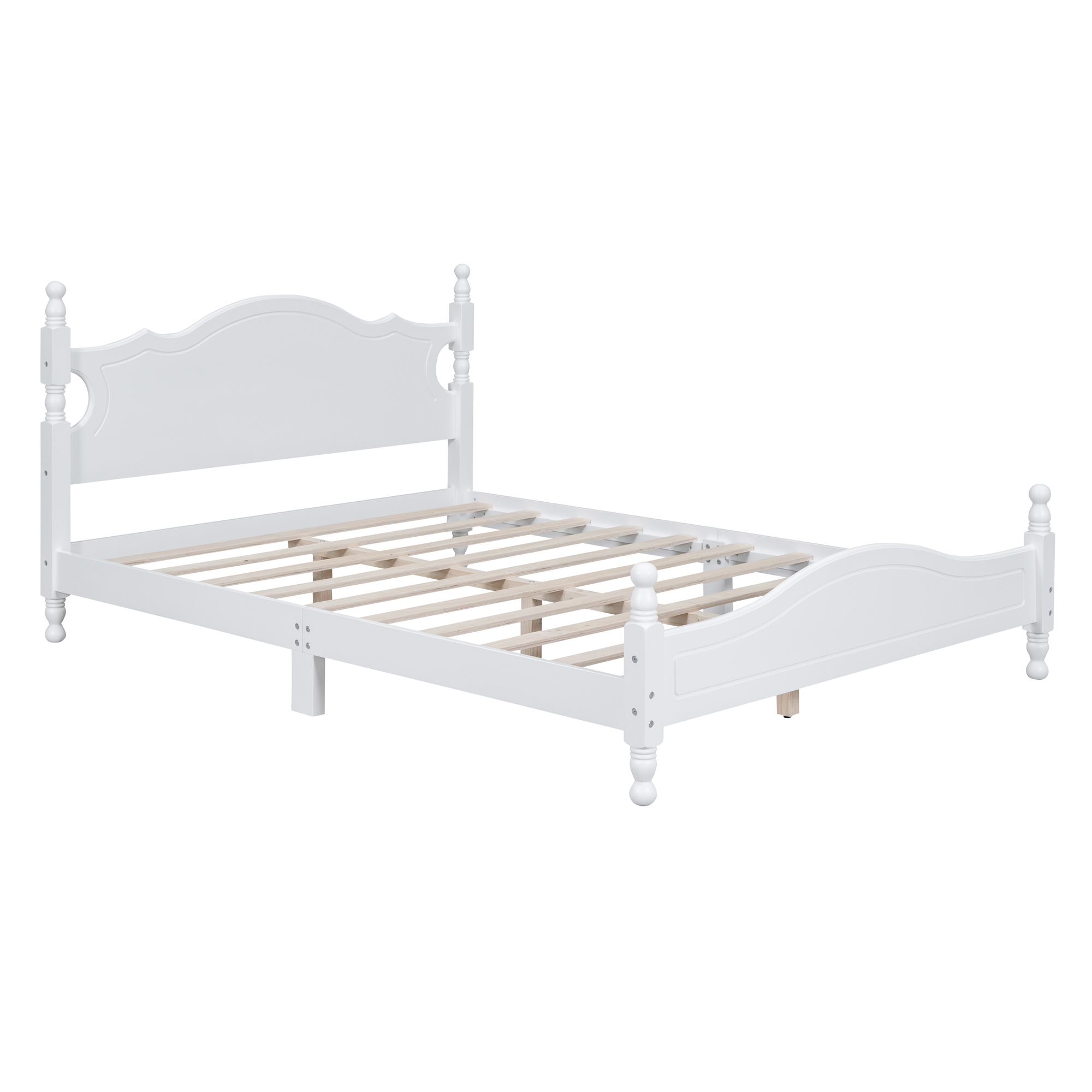 Queen Size Wood Platform Bed Frame,Retro Style Platform Bed with Wooden Slat Support,White - Image 4