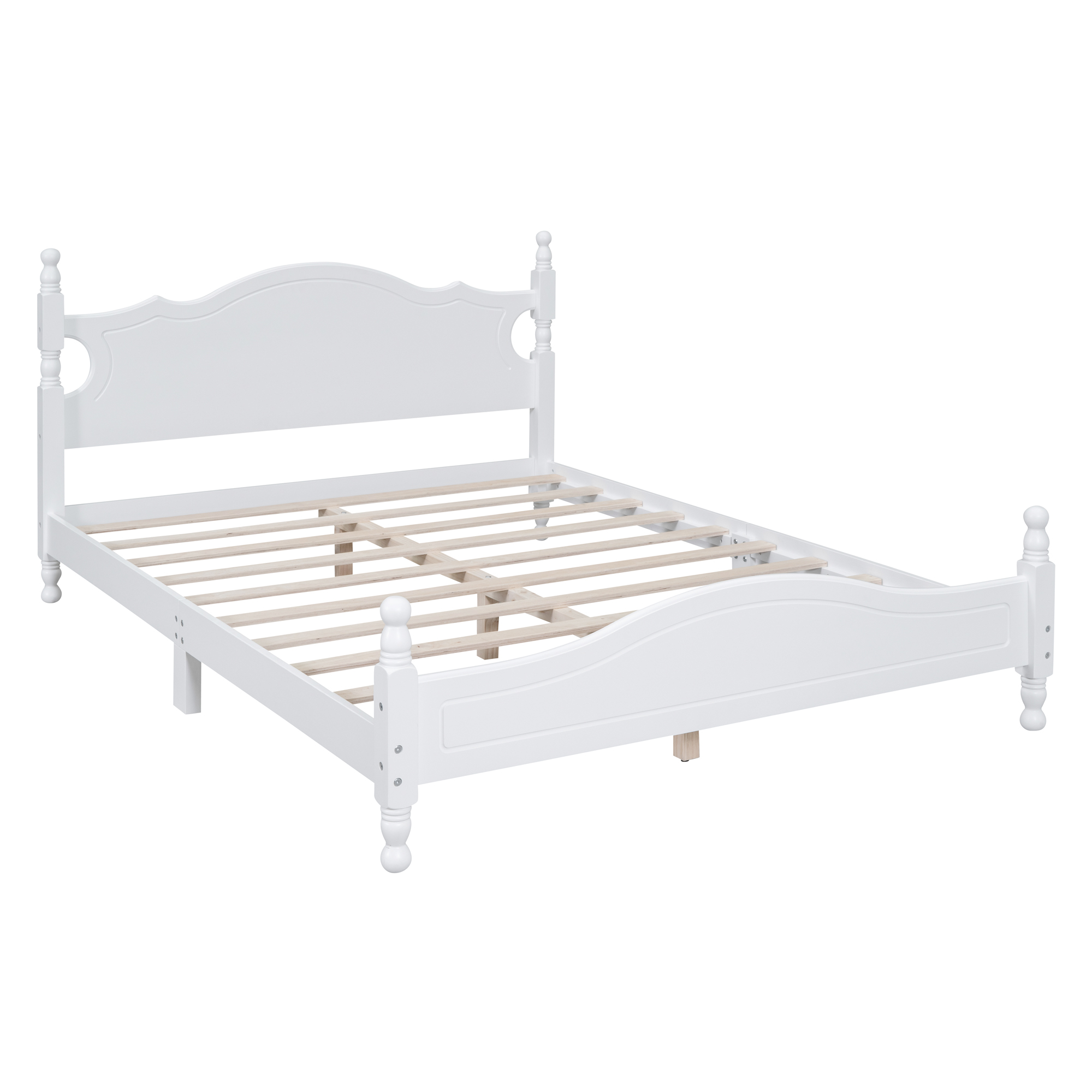 Queen Size Wood Platform Bed Frame,Retro Style Platform Bed with Wooden Slat Support,White - Image 5