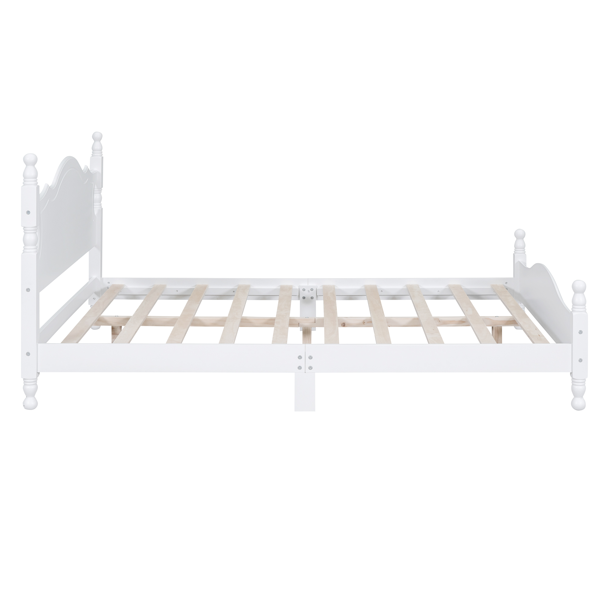 Queen Size Wood Platform Bed Frame,Retro Style Platform Bed with Wooden Slat Support,White - Image 6