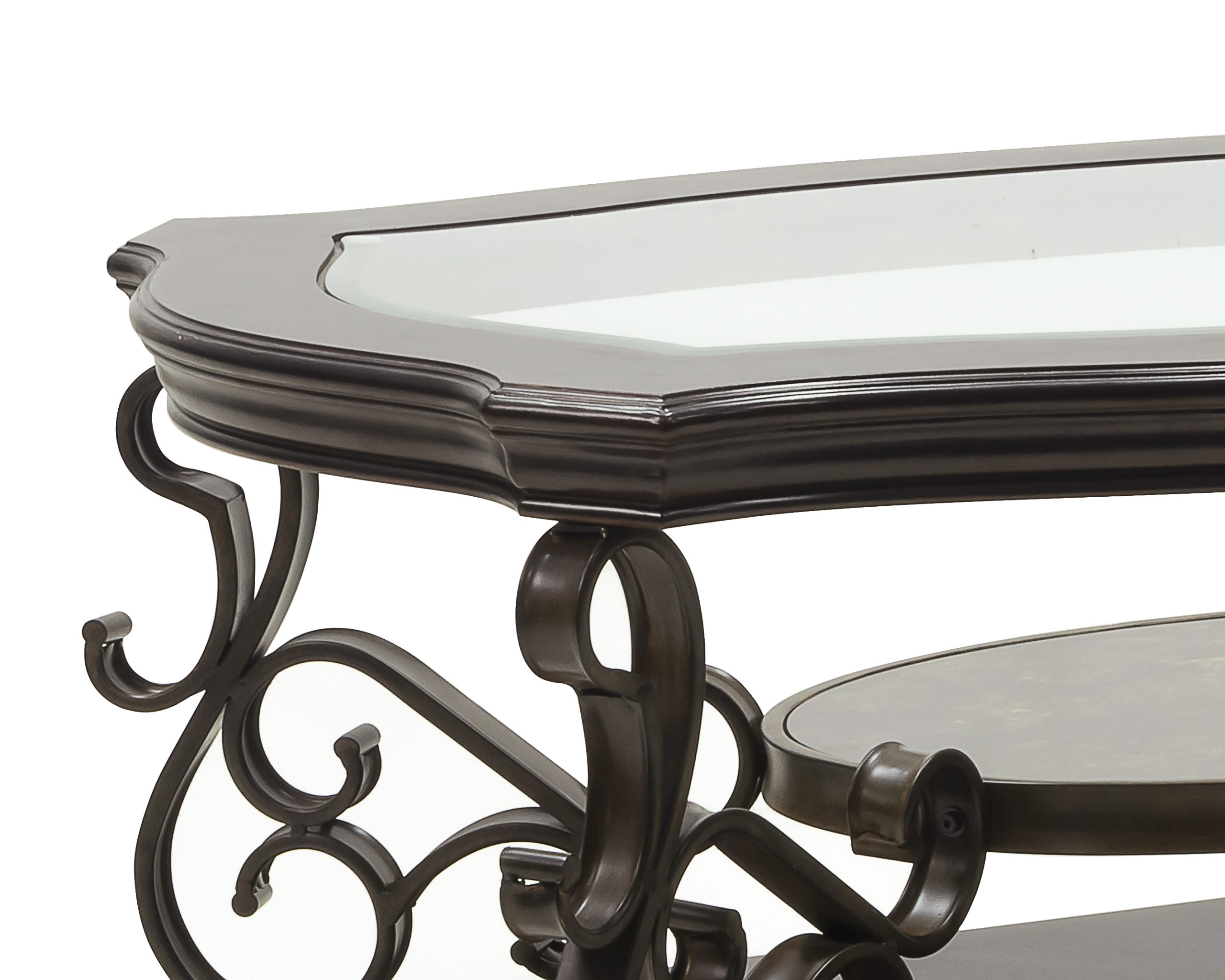 Cocktail Table, Glass table top, MDF W/marble paper middle shelf, powder coat finish metal legs. (52"Lx32"Wx20.3"H) - Image 4