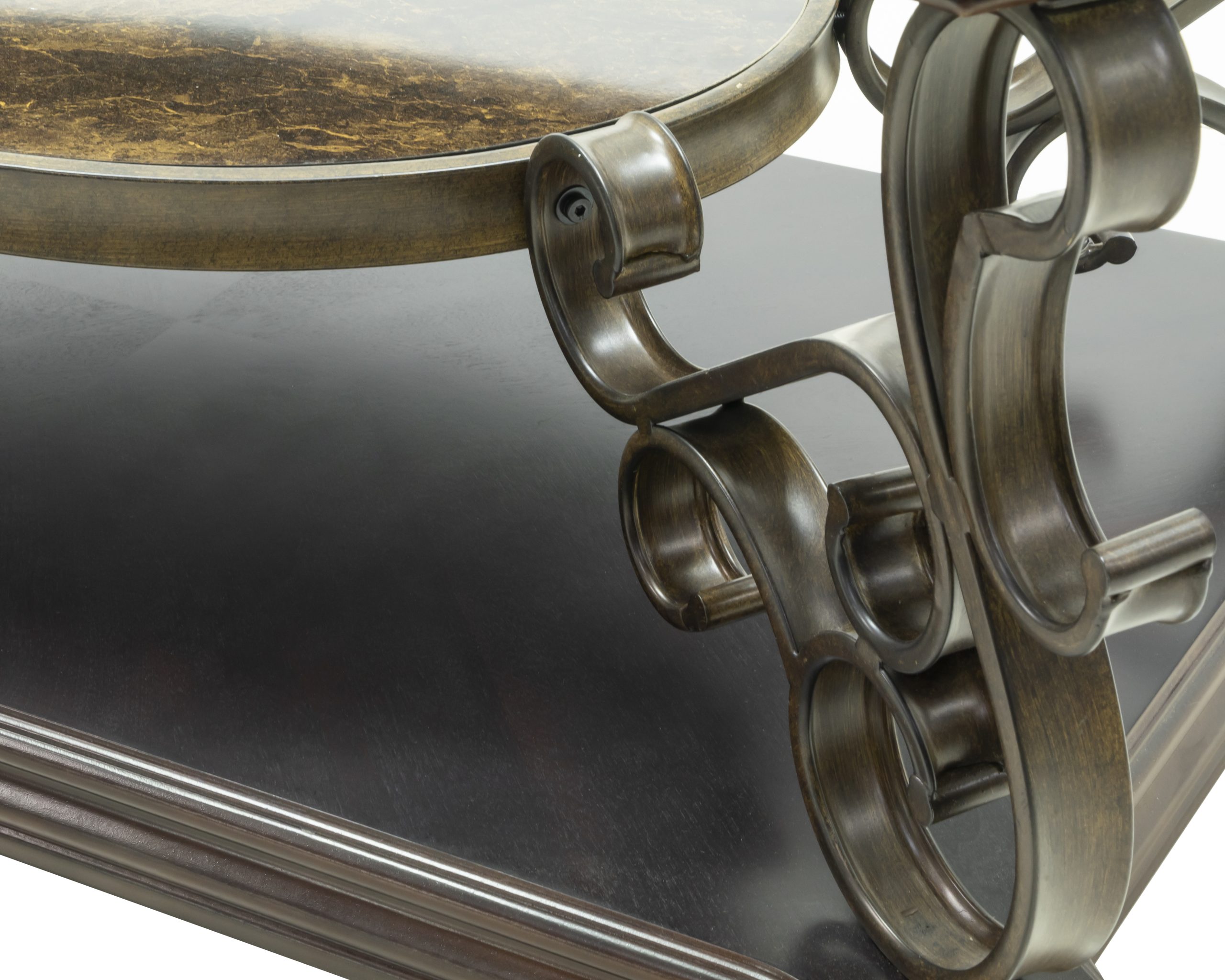 Cocktail Table, Glass table top, MDF W/marble paper middle shelf, powder coat finish metal legs. (52"Lx32"Wx20.3"H) - Image 5