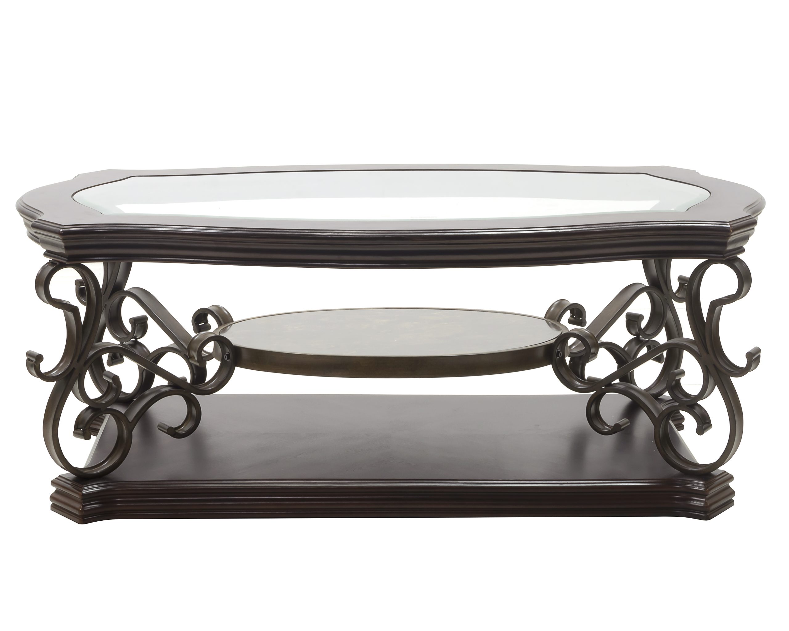 Cocktail Table, Glass table top, MDF W/marble paper middle shelf, powder coat finish metal legs. (52"Lx32"Wx20.3"H) - Image 6