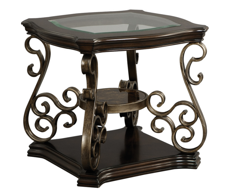 End table, Glass table top, MDF W/marble paper middle shelf, powder coat finish metal legs. (26.3"Lx26.3"Wx24"H) - Image 2