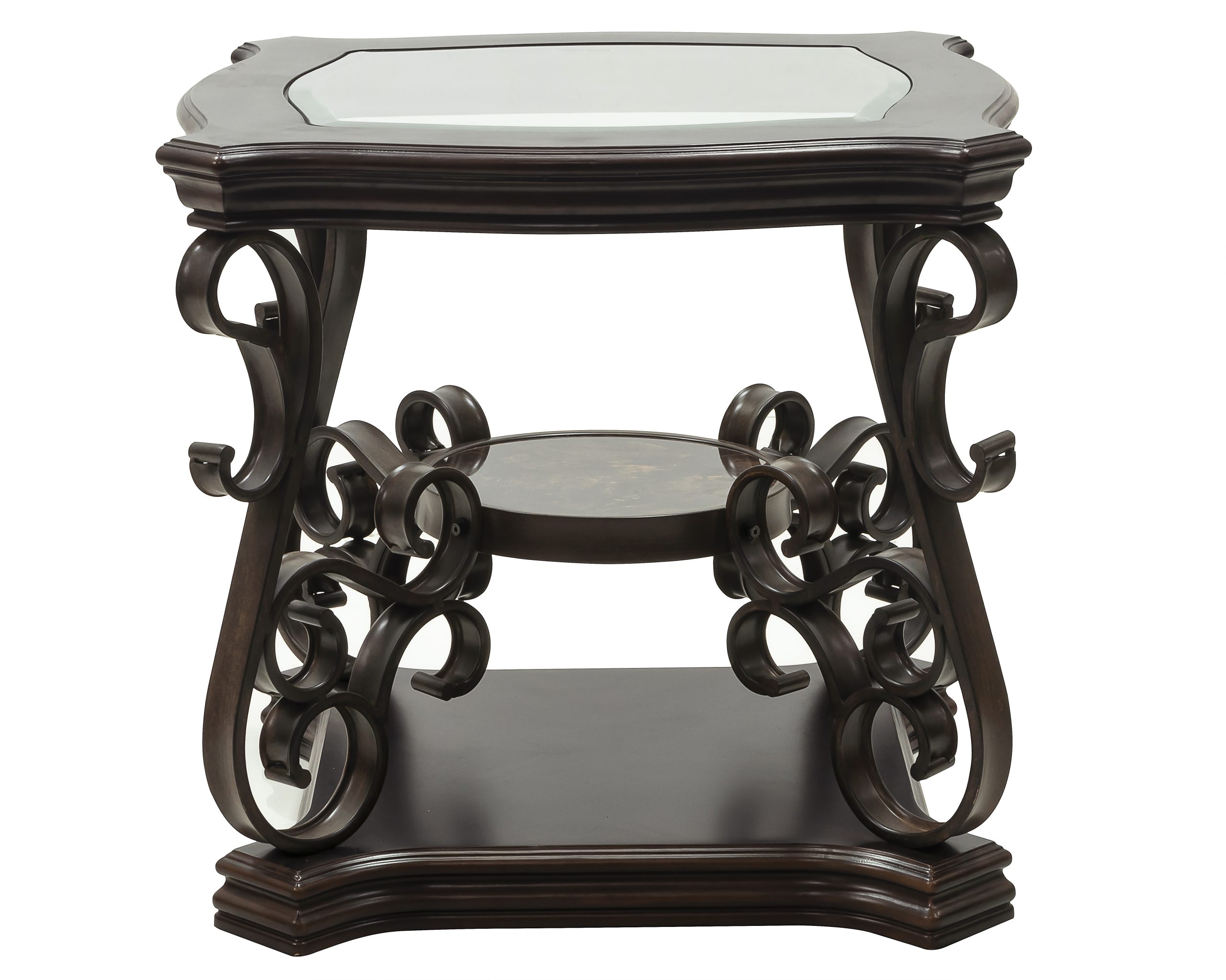 End table, Glass table top, MDF W/marble paper middle shelf, powder coat finish metal legs. (26.3"Lx26.3"Wx24"H) - Image 4